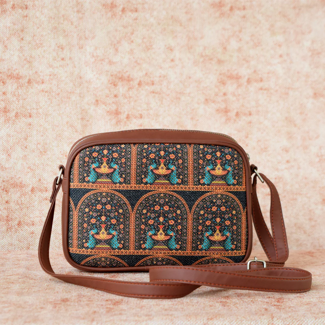 Mughal Motif and Royal Indian Peacock Motif - Office Bag & Sling Bag Combo - Image 5