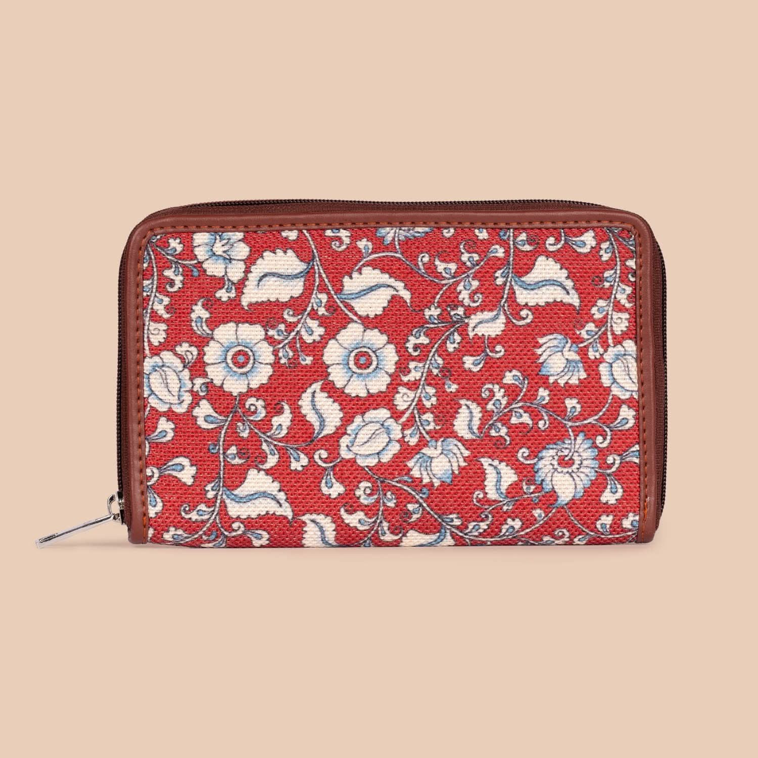 Mughal Motif & Chittoor Red Kalamkari - Women's Office Bag & Classic Zipper Wallet Combo - Image 7