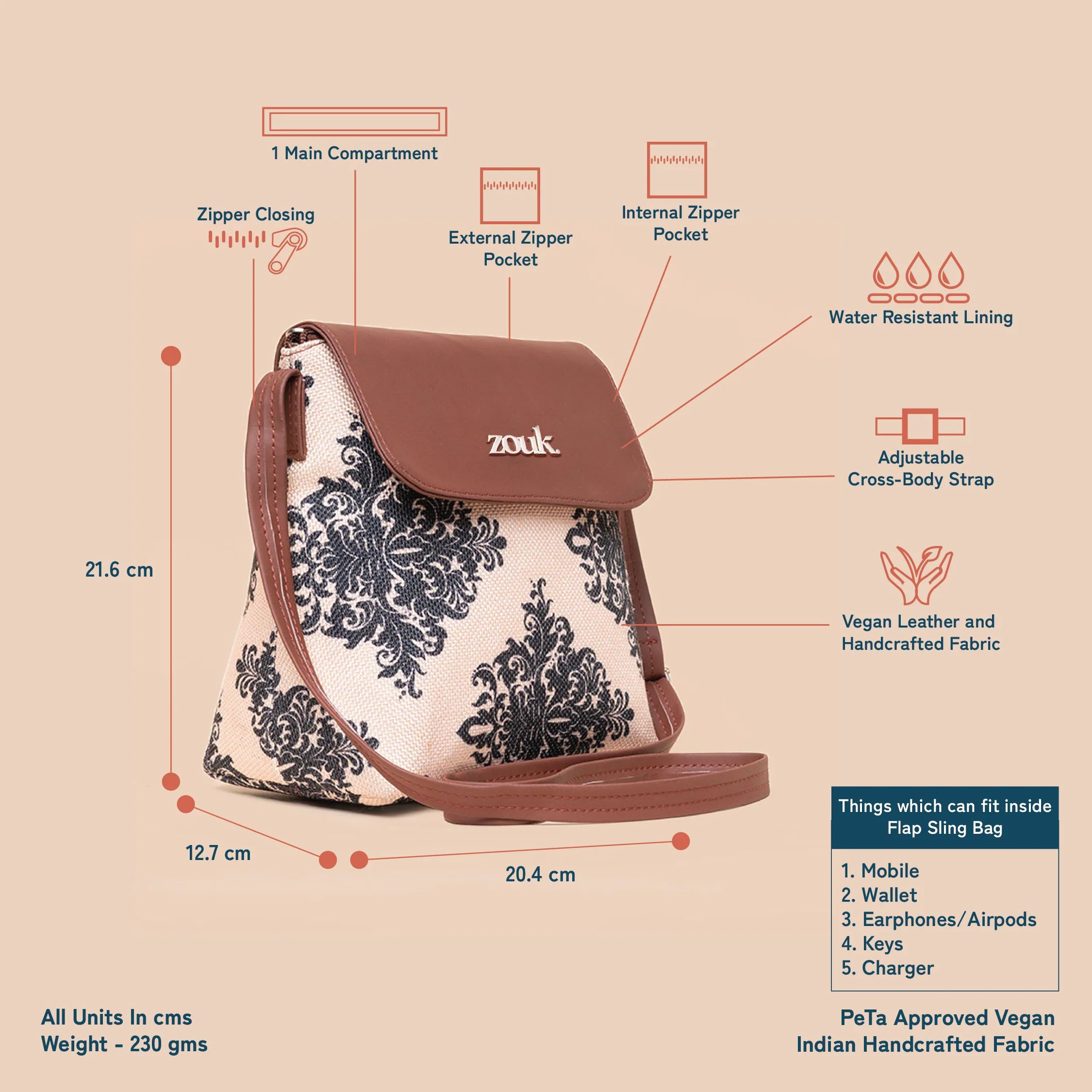 Mughal Motif Flap Sling Bag - Image 4