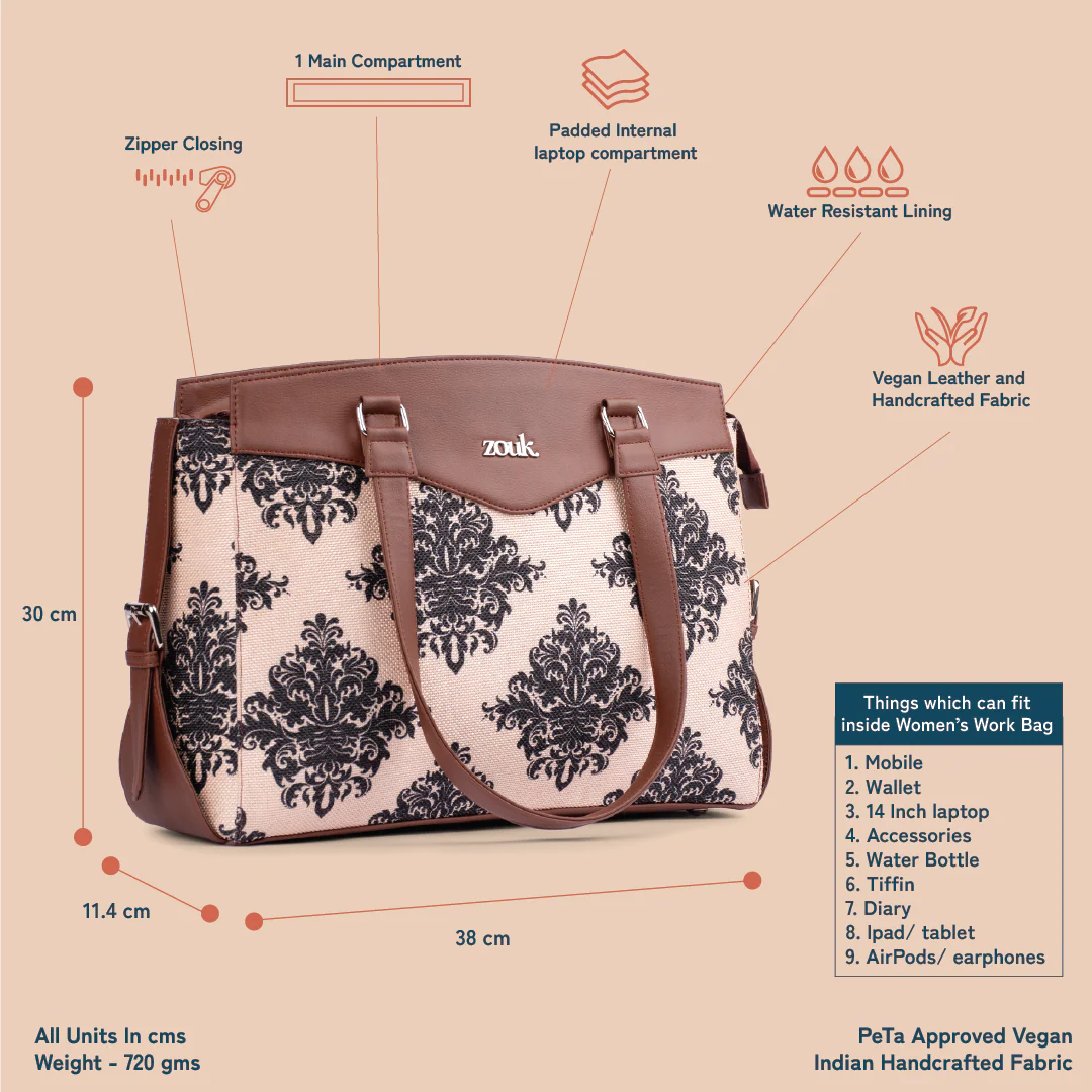 Mughal Motif Women's Work Bag Brown - Image 6