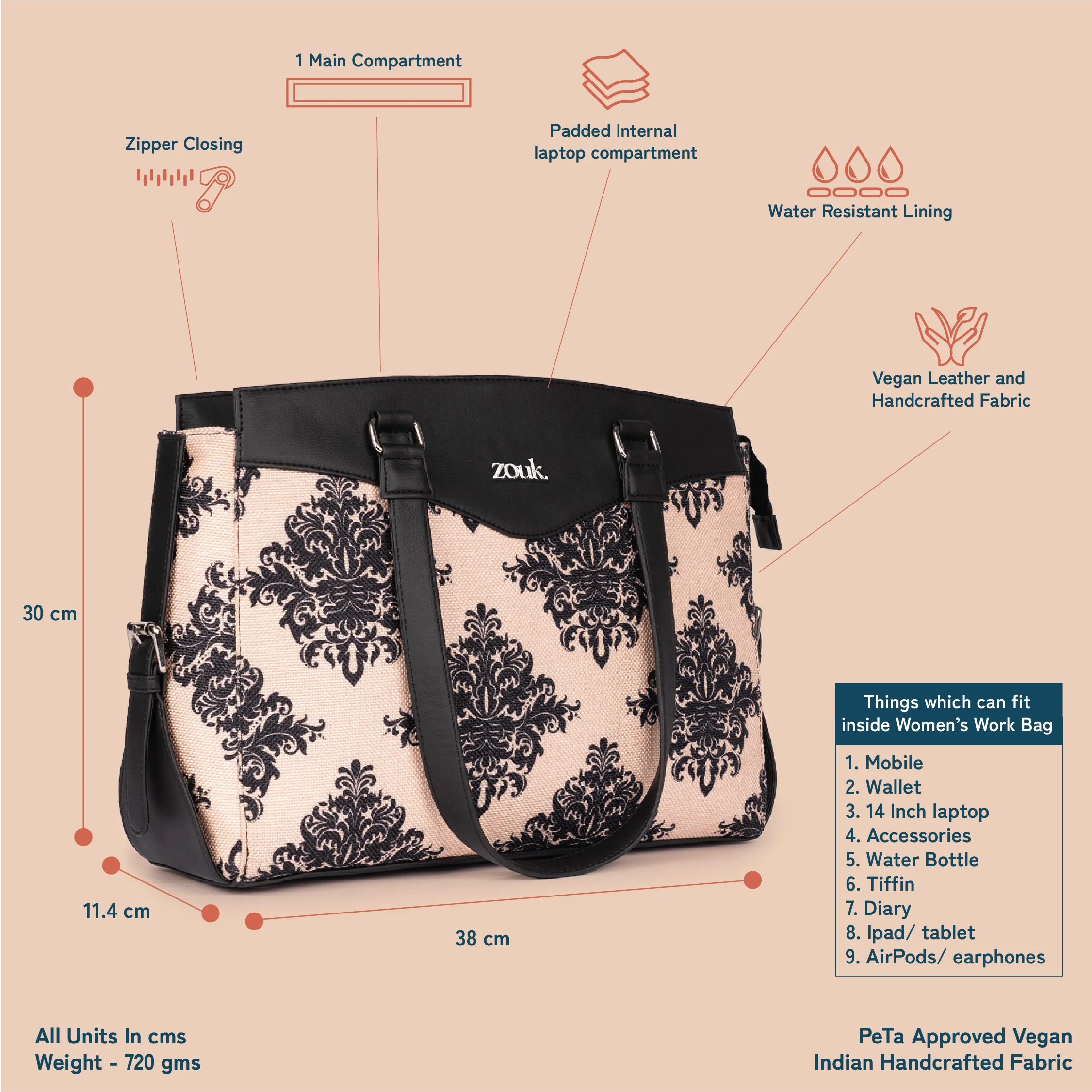 Mughal Motif Women's Work Bag - Image 6