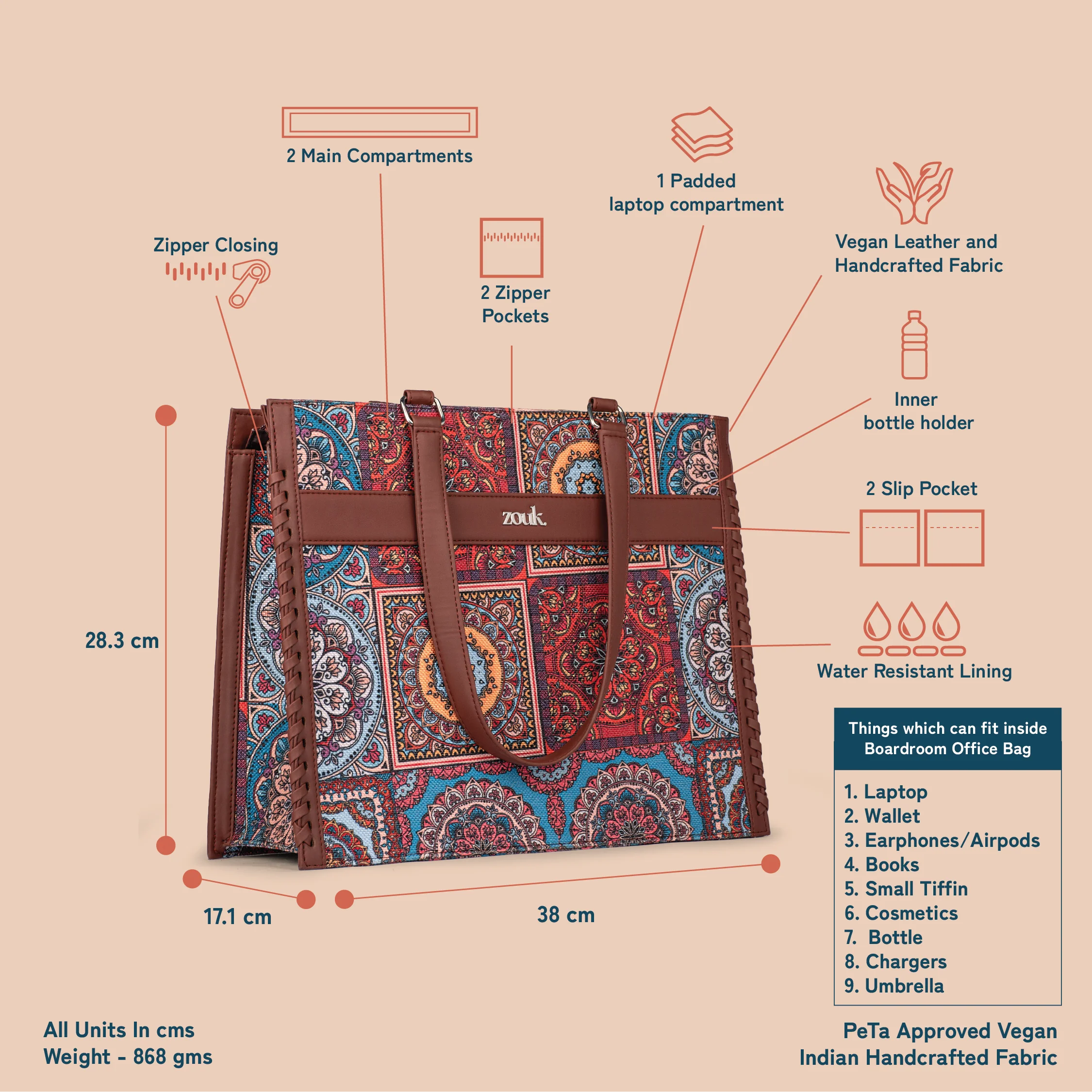 Multicolor Mandala Print Boardroom Office Bag - Image 5