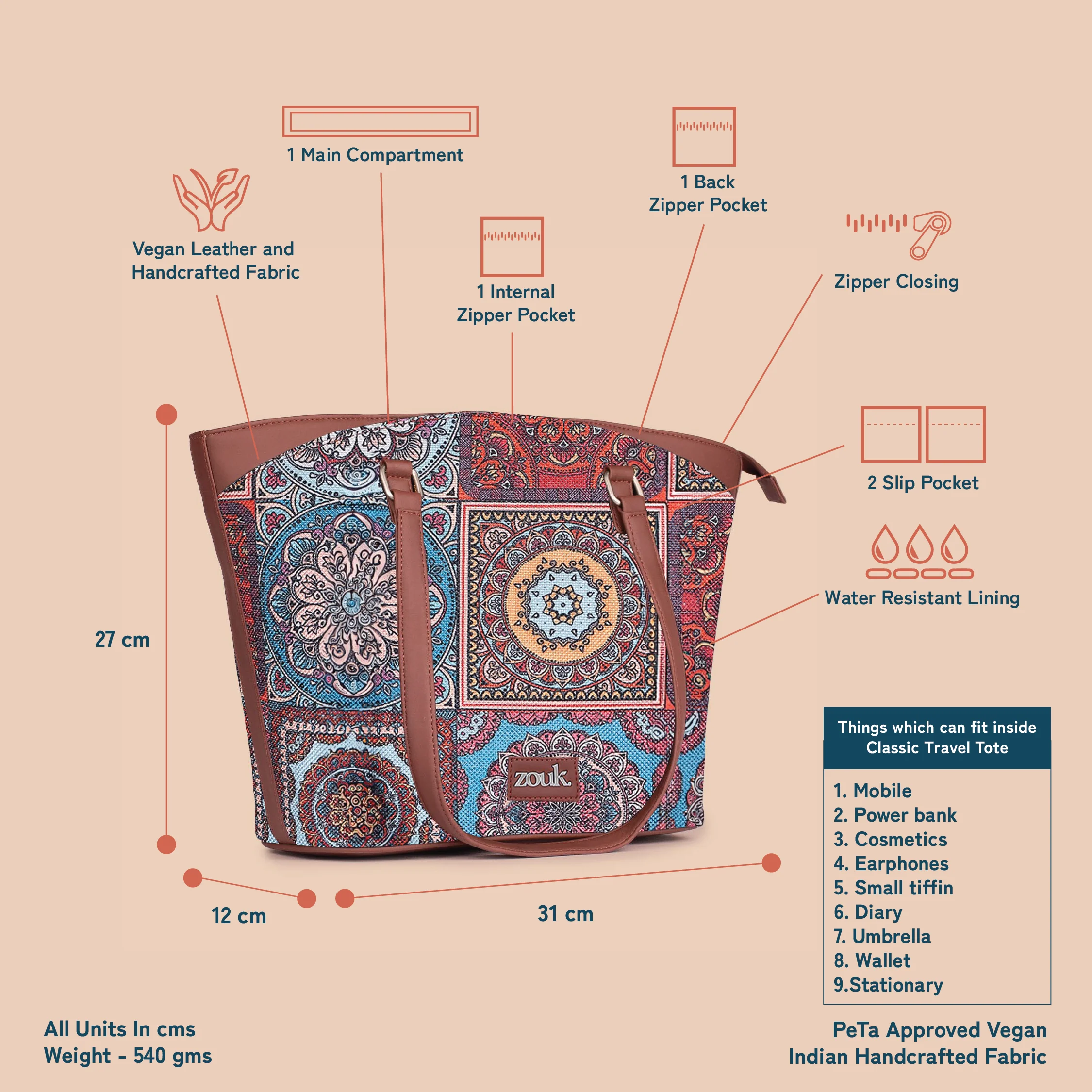 Multicolor Mandala Print Classic Travel Tote - Image 5