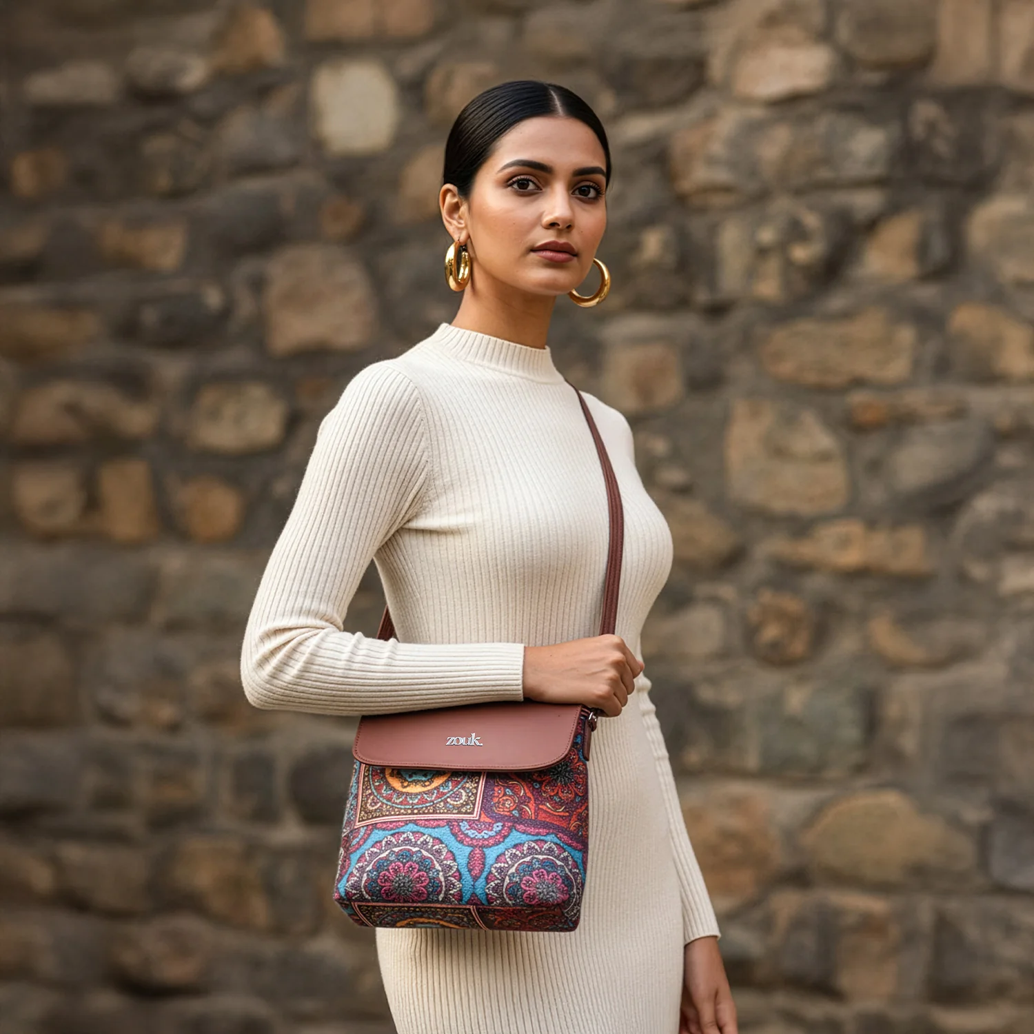Multicolor Mandala Print Flap Sling Bag - Image 2