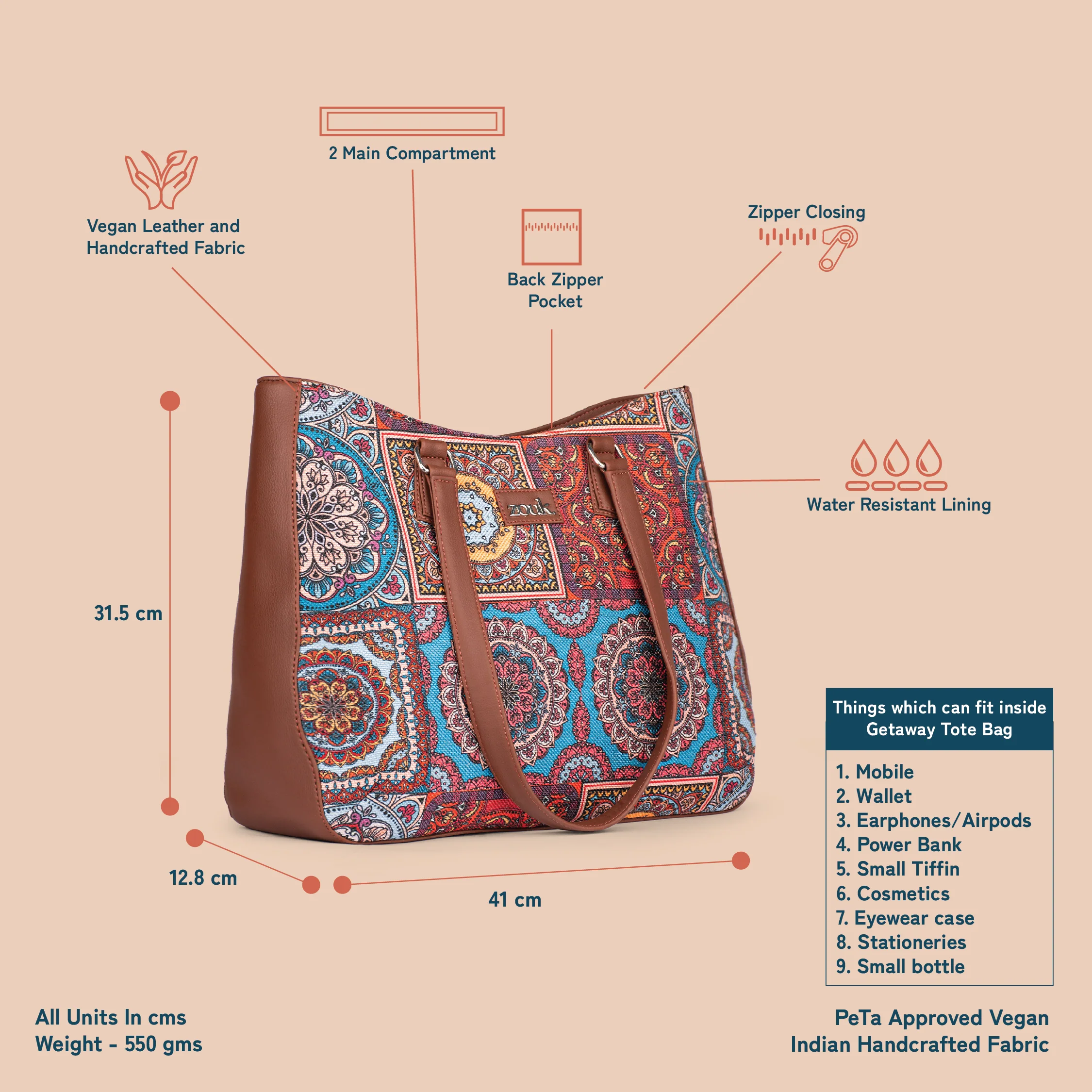 Multicolor Mandala Print Getaway Handbag - Image 5