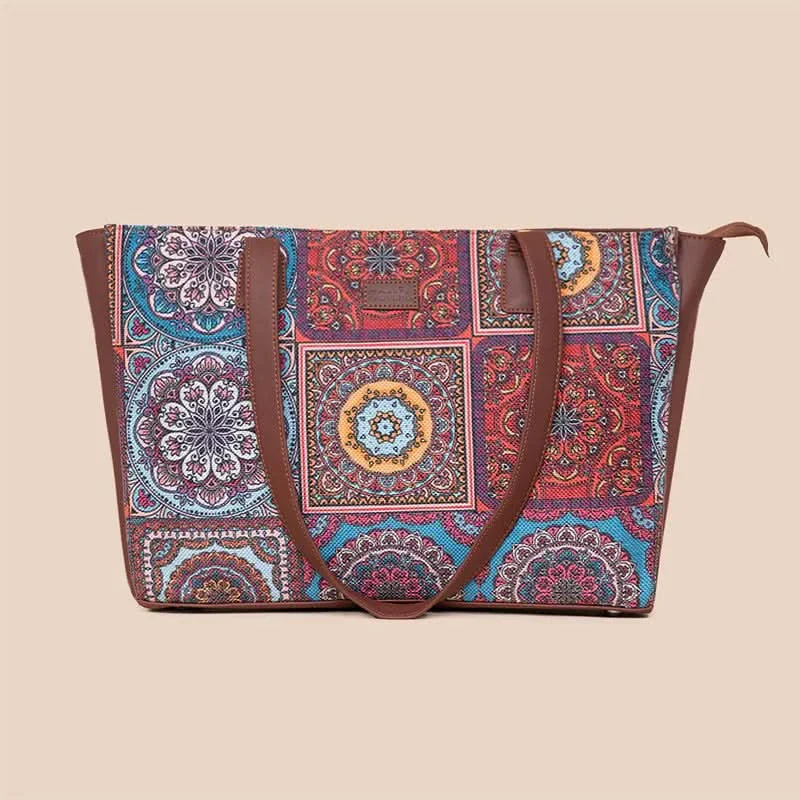Multicolor Mandala Print & Gwalior Weaves - Office Tote Bag & Flap Sling Bag Combo - Image 2