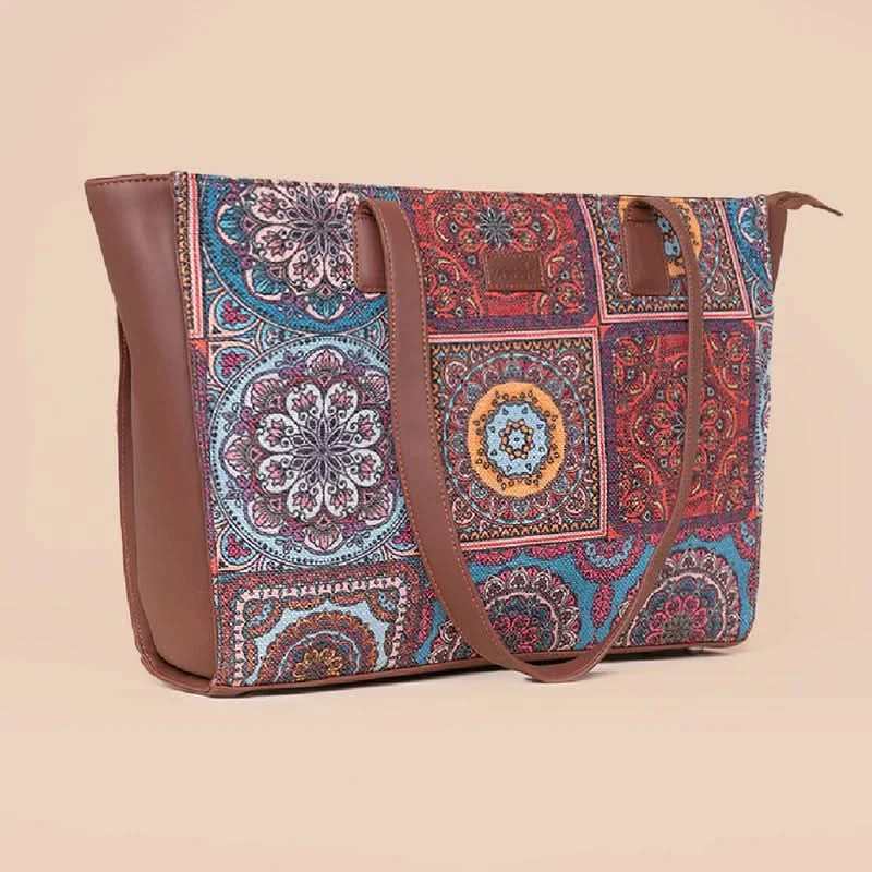 Multicolor Mandala Print & Gwalior Weaves - Office Tote Bag & Flap Sling Bag Combo - Image 4