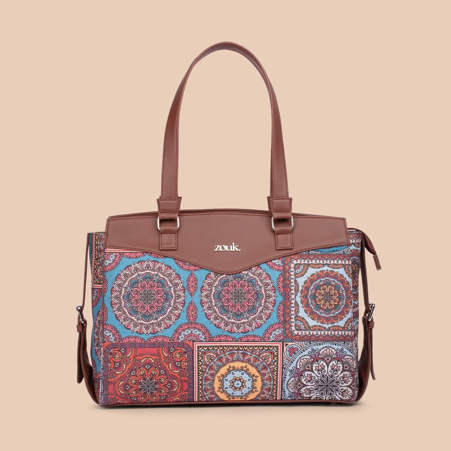 Multicolor Mandala Print Women's Work Bag Brown - Image 2