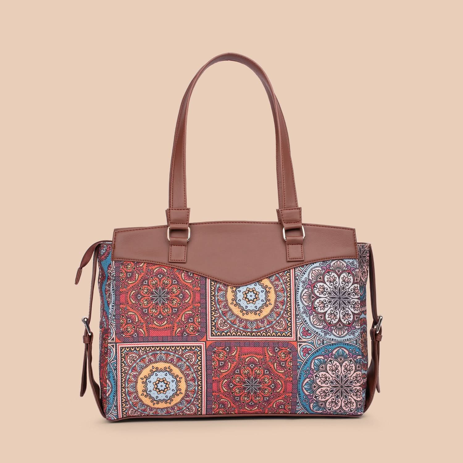 Multicolor Mandala Print Women's Work Bag Brown - Image 3