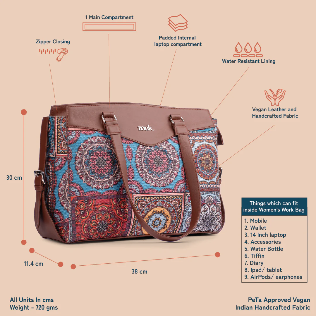 Multicolor Mandala Print Women's Work Bag Brown - Image 4