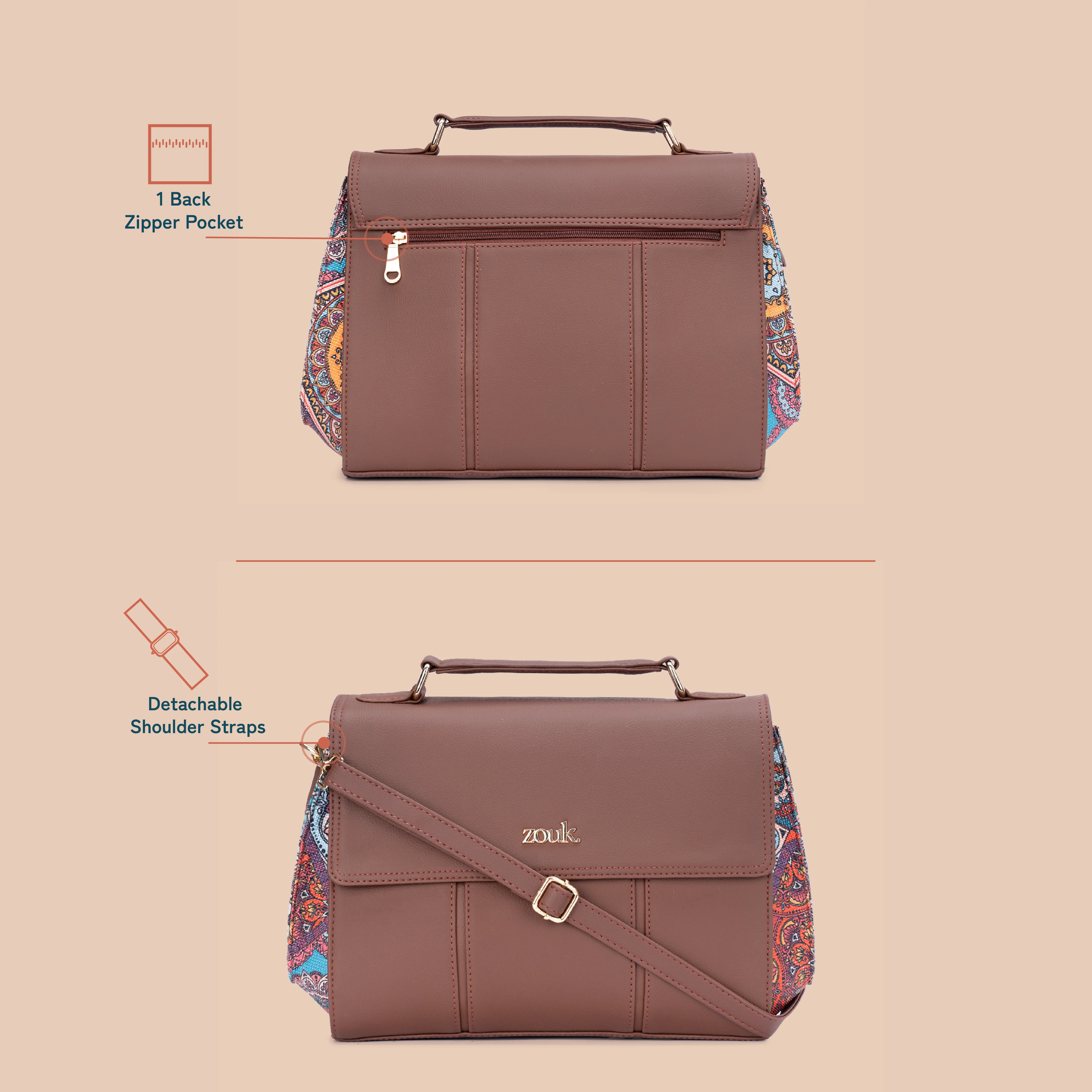 Rhea Kapoor Satchel Bag - Multicolor Mandala Print - Image 2