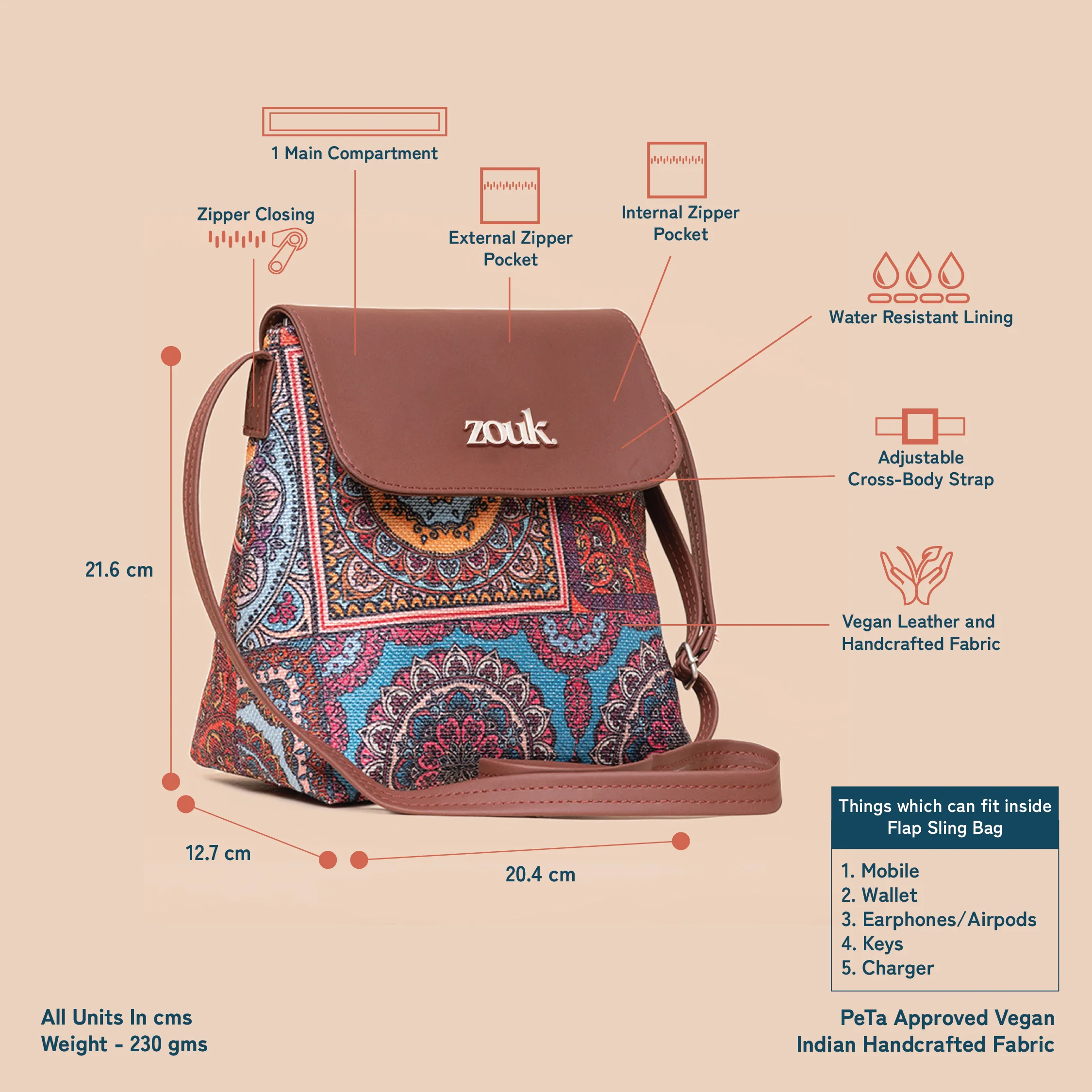 Multicolor Mandala Print Statement Backpack & Multicolor Mandala Print Flap Sling Bag Combo - Image 8