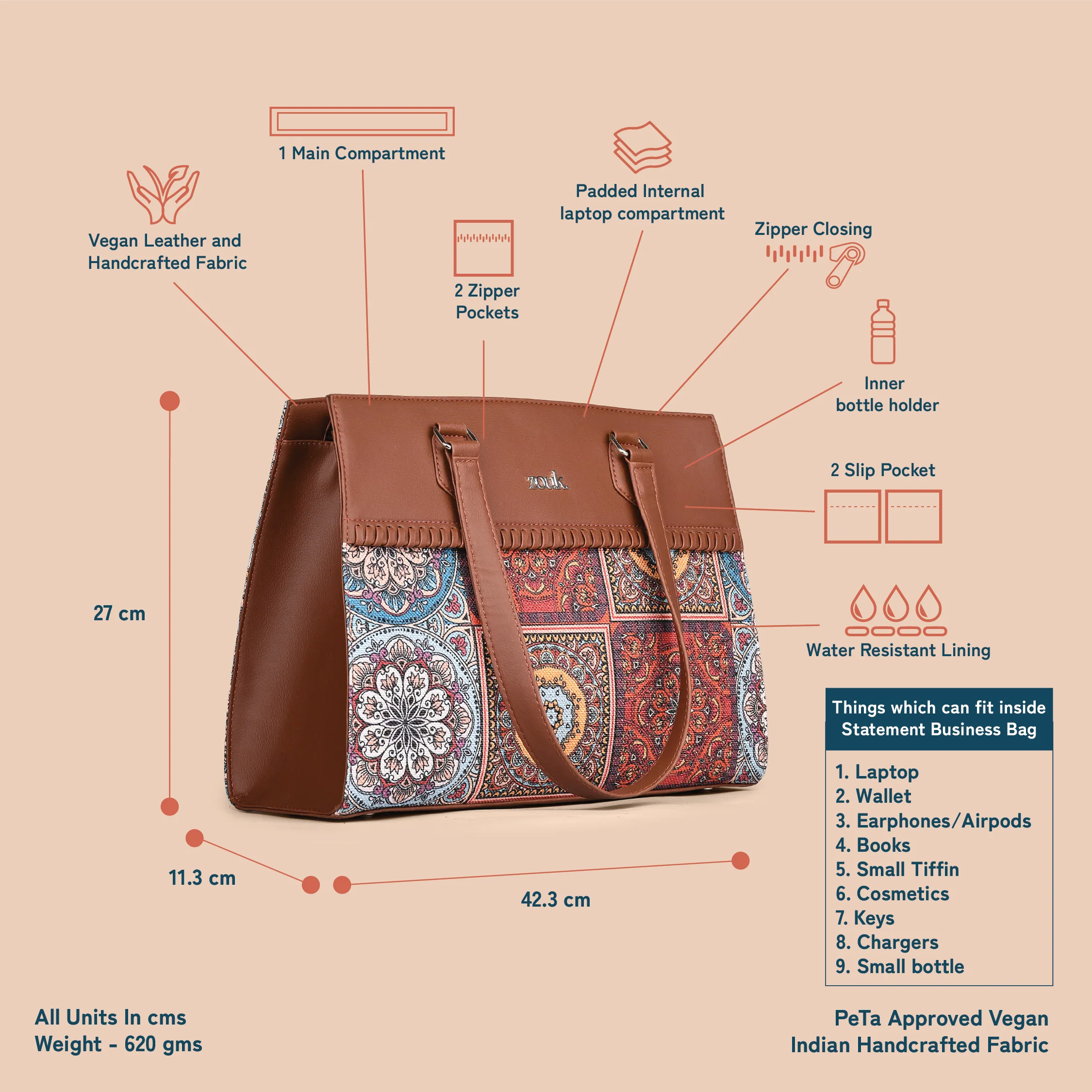 Multicolor Mandala Print Statement Business Bag - Image 5