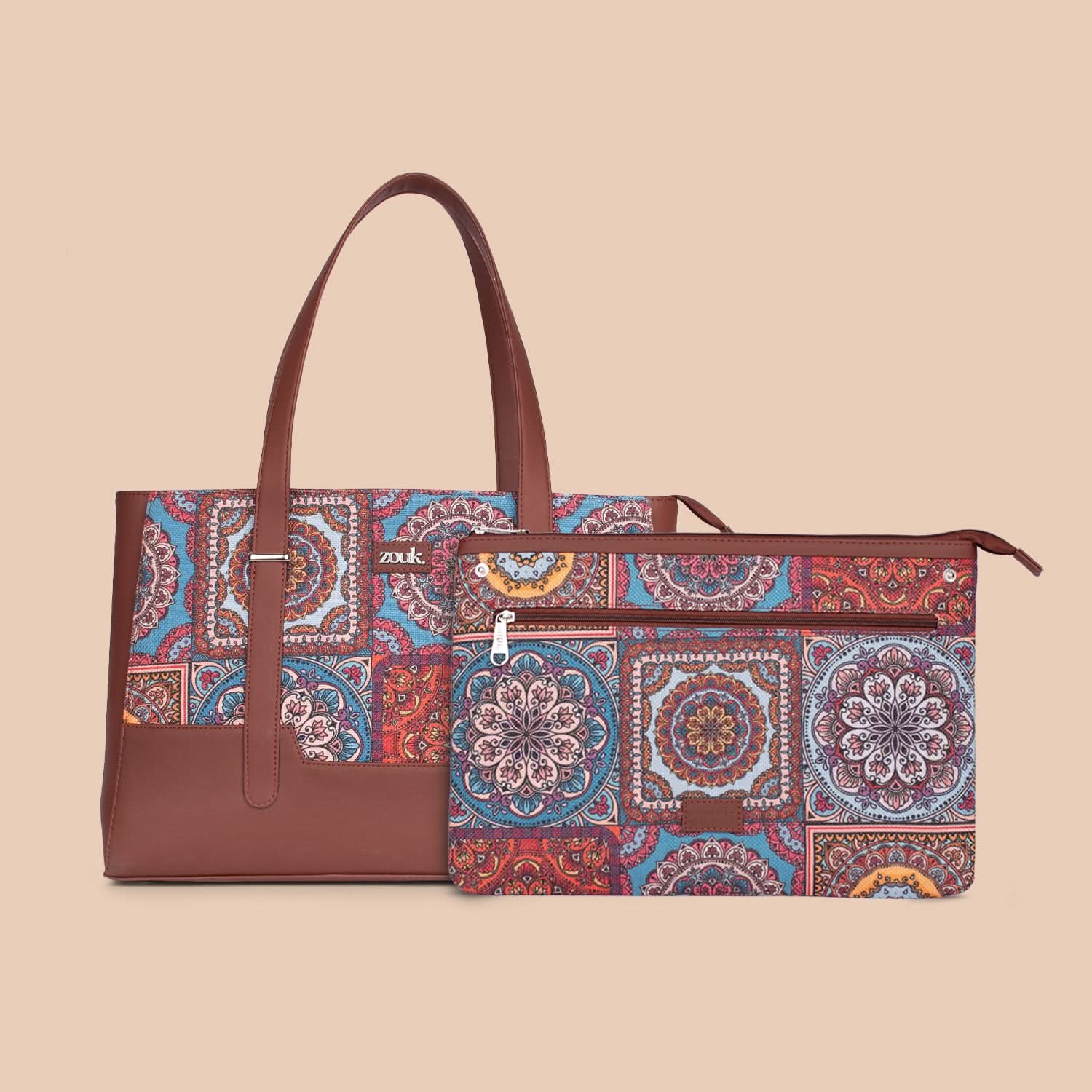 Zouk Multicolor Mandala Print Maya Multitasker Tote Bag - Image 3