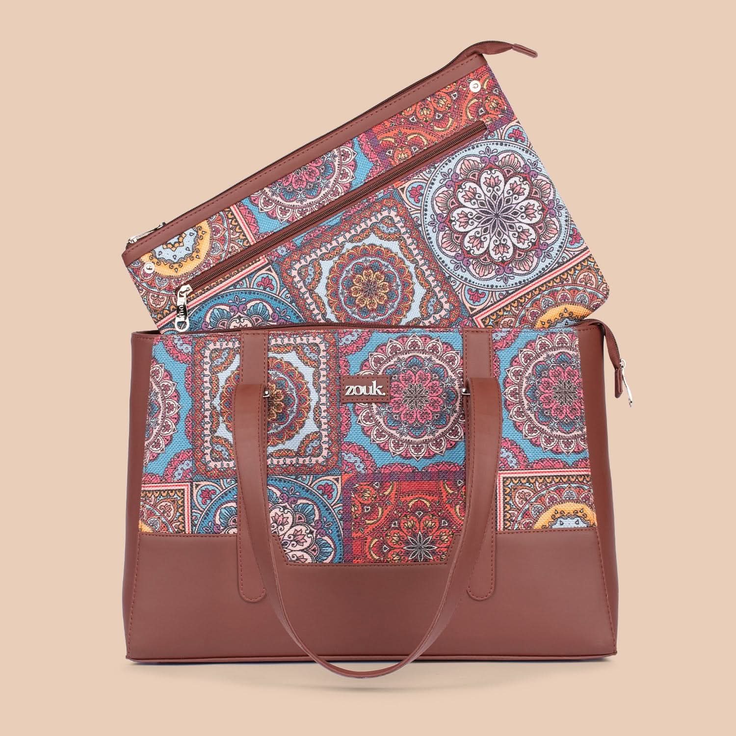 Zouk Multicolor Mandala Print Maya Multitasker Tote Bag - Image 4