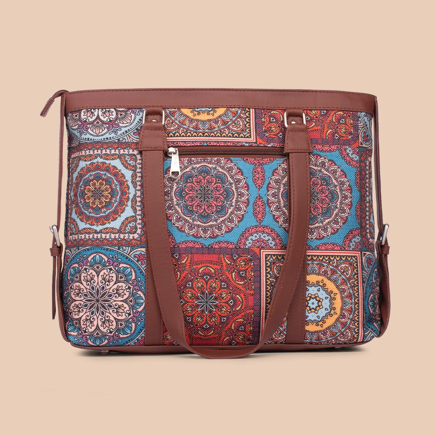 Multicolor Mandala Print Women's Office Bag (Back Zipper) - Image 3