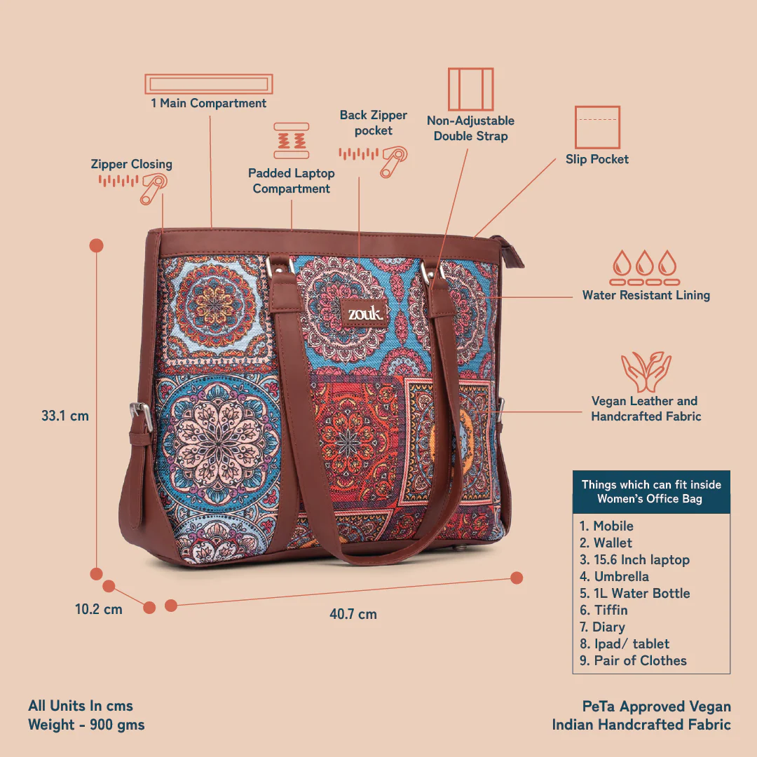 Multicolor Mandala Print Women's Office Bag (Back Zipper) - Image 4