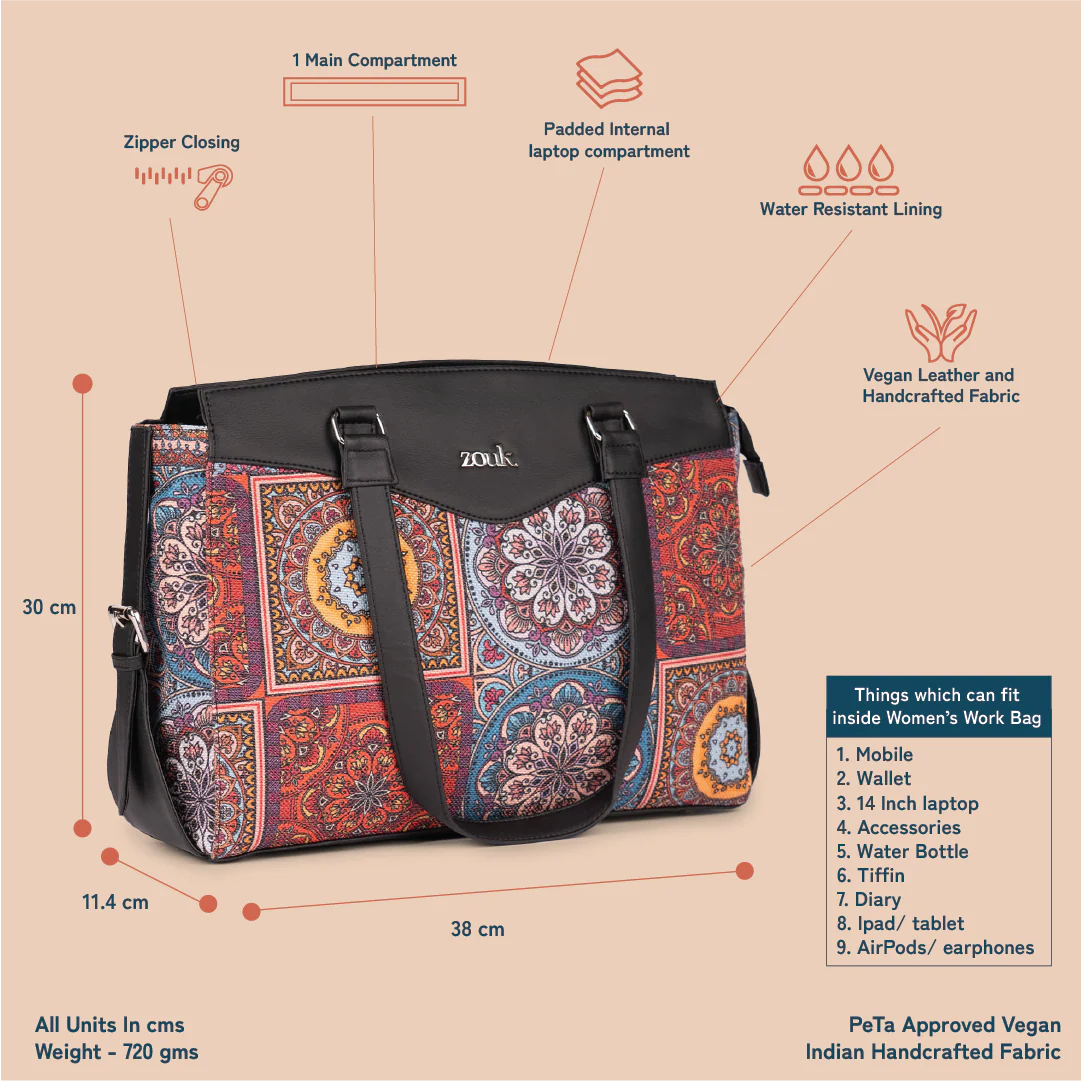Multicolor Mandala Print Women's Work Bag - Image 4