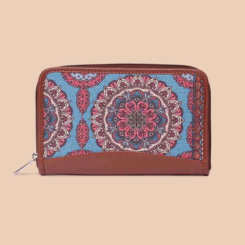 Multicolor Mandala Print Structured Shoulder Bag and Chain Wallet Combo - Image 5