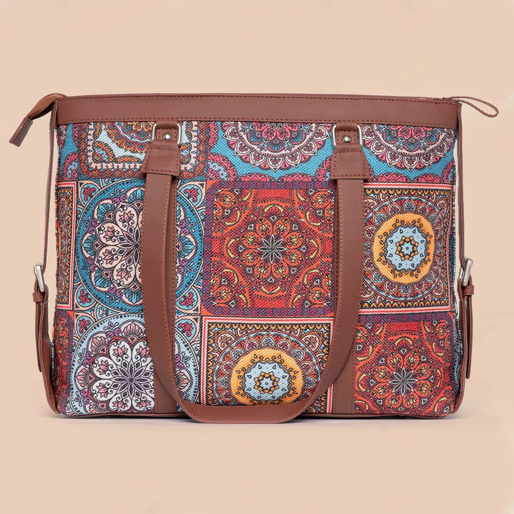 Multicolor Mandala Print Women's Office Bag and FloMotif Everyday Tote Bag Combo - Image 3