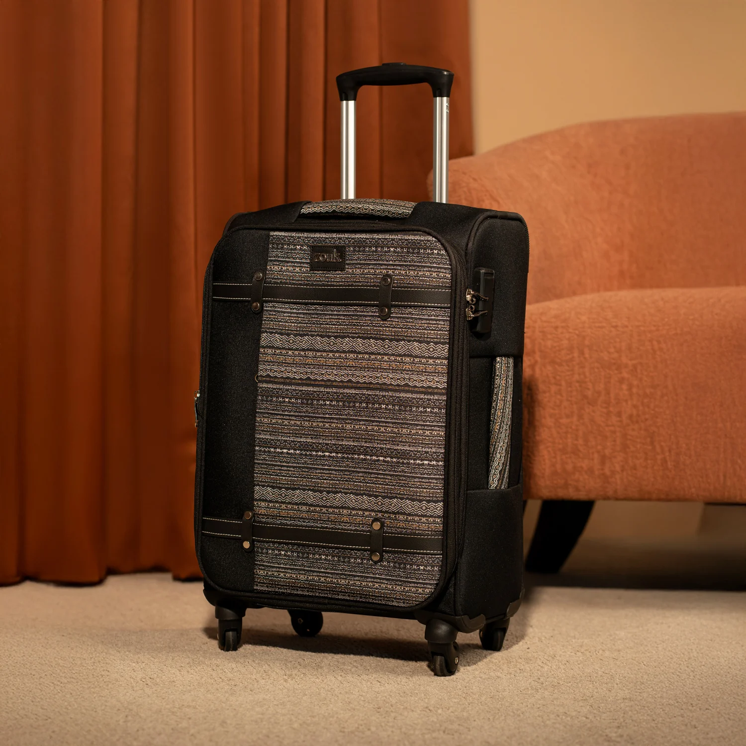 Odisha Ikat Saira Trolley Bag - Black (Cabin) - Image 8