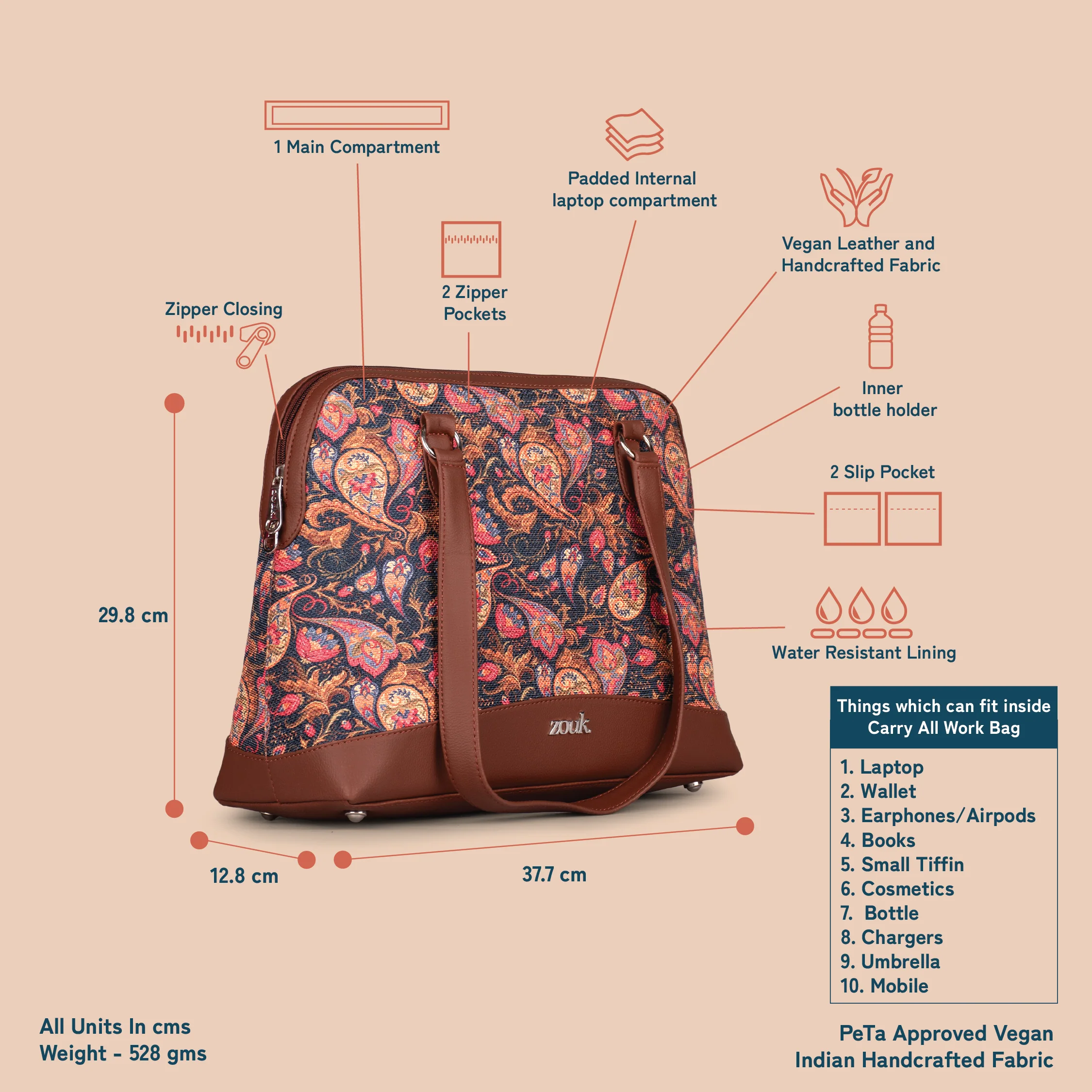 Paisley Print Carry All Work Bag - Image 5