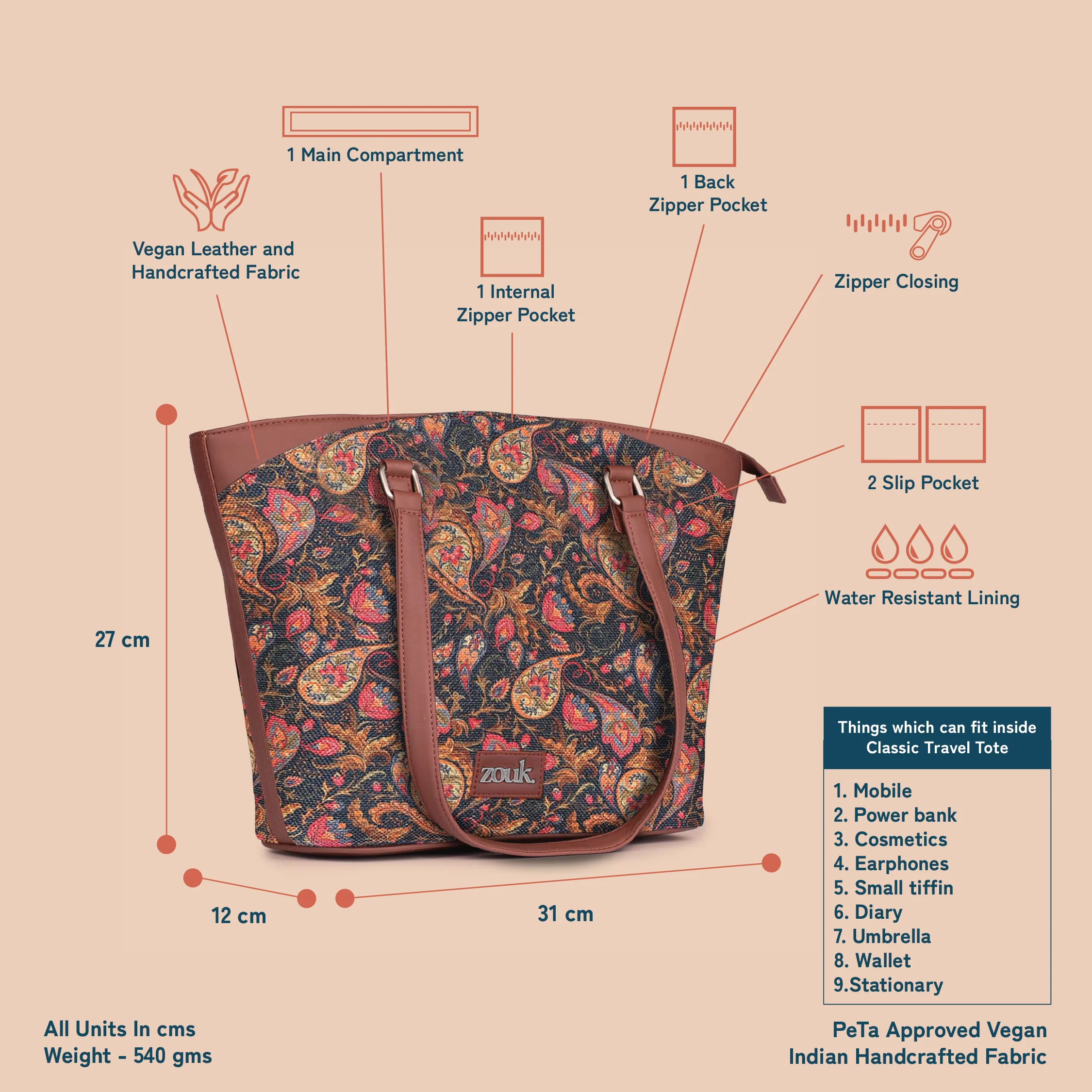 Paisley Print Classic Travel Tote - Image 5