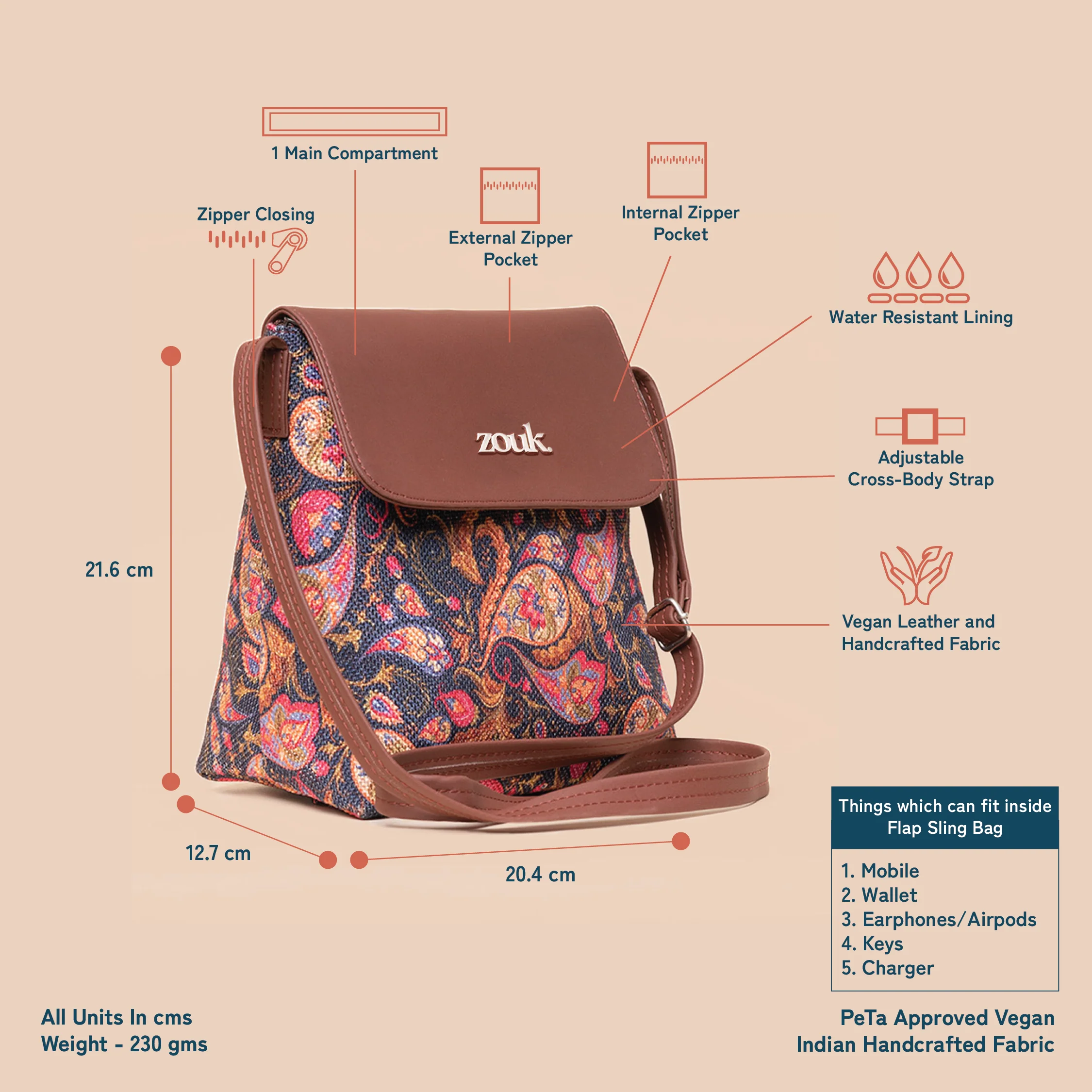 Paisley Print Flap Sling Bag - Image 5