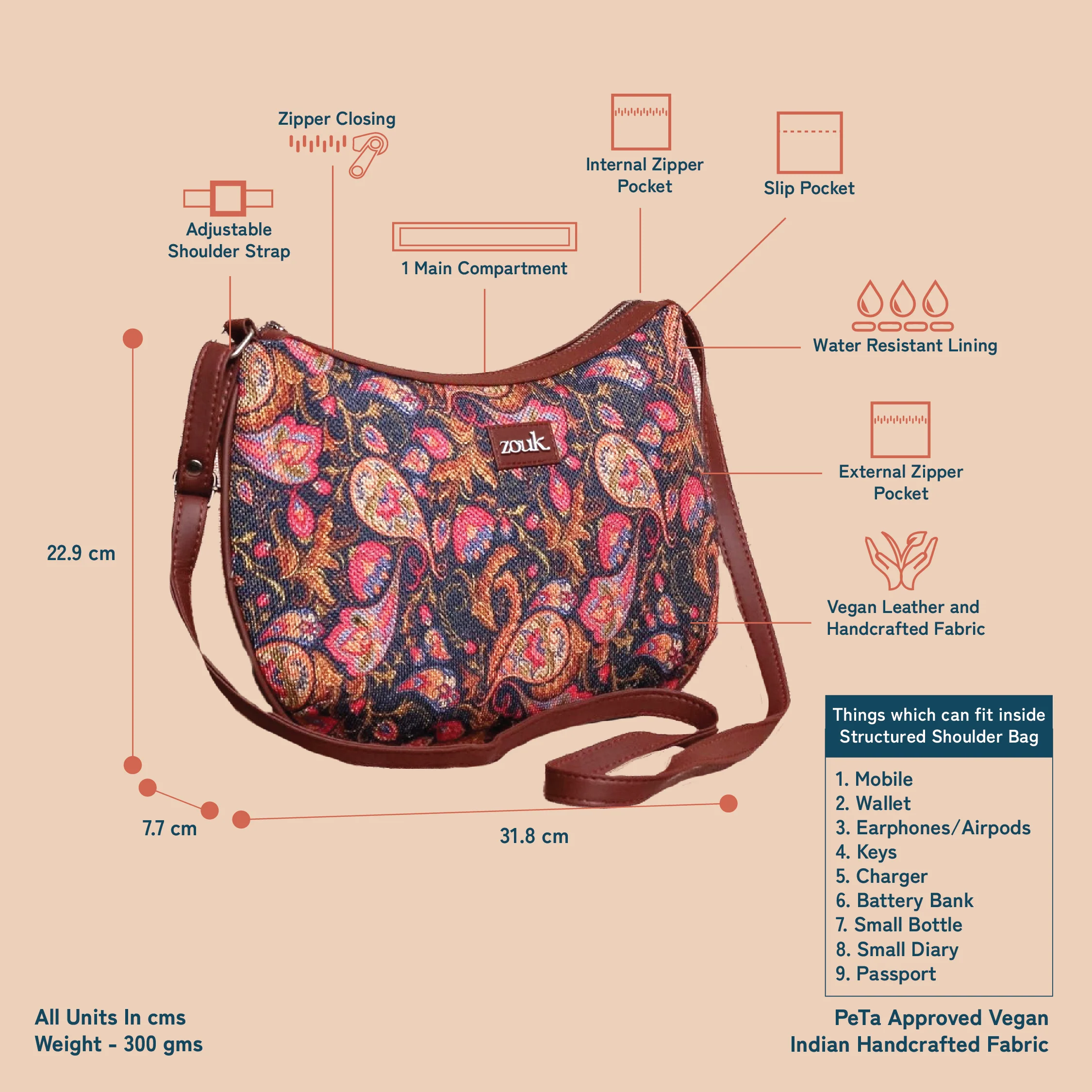 Paisley Print Structured Shoulder Bag - Image 5