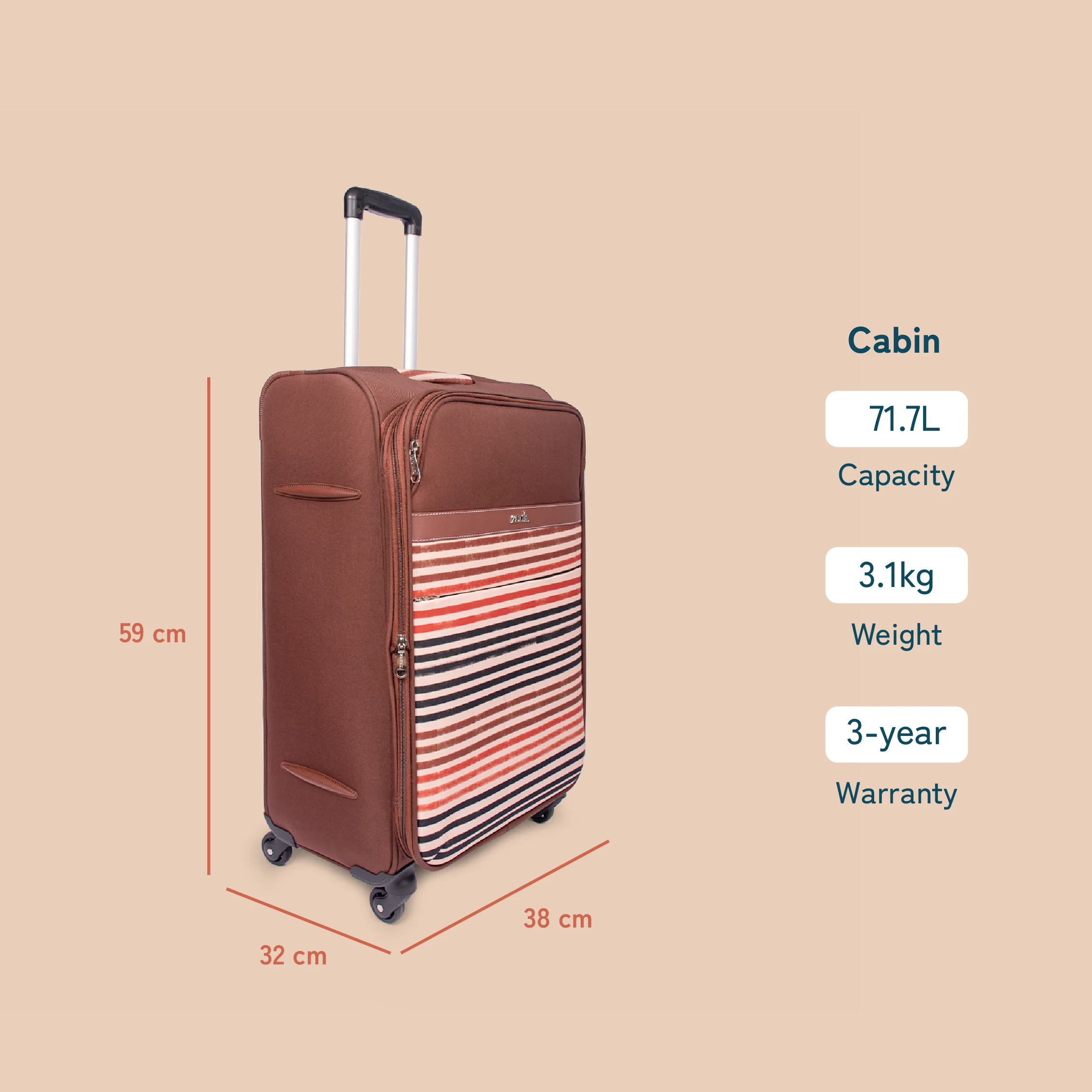 Qutub Stripes Avasa Trolley Bag (Cabin) - Image 3