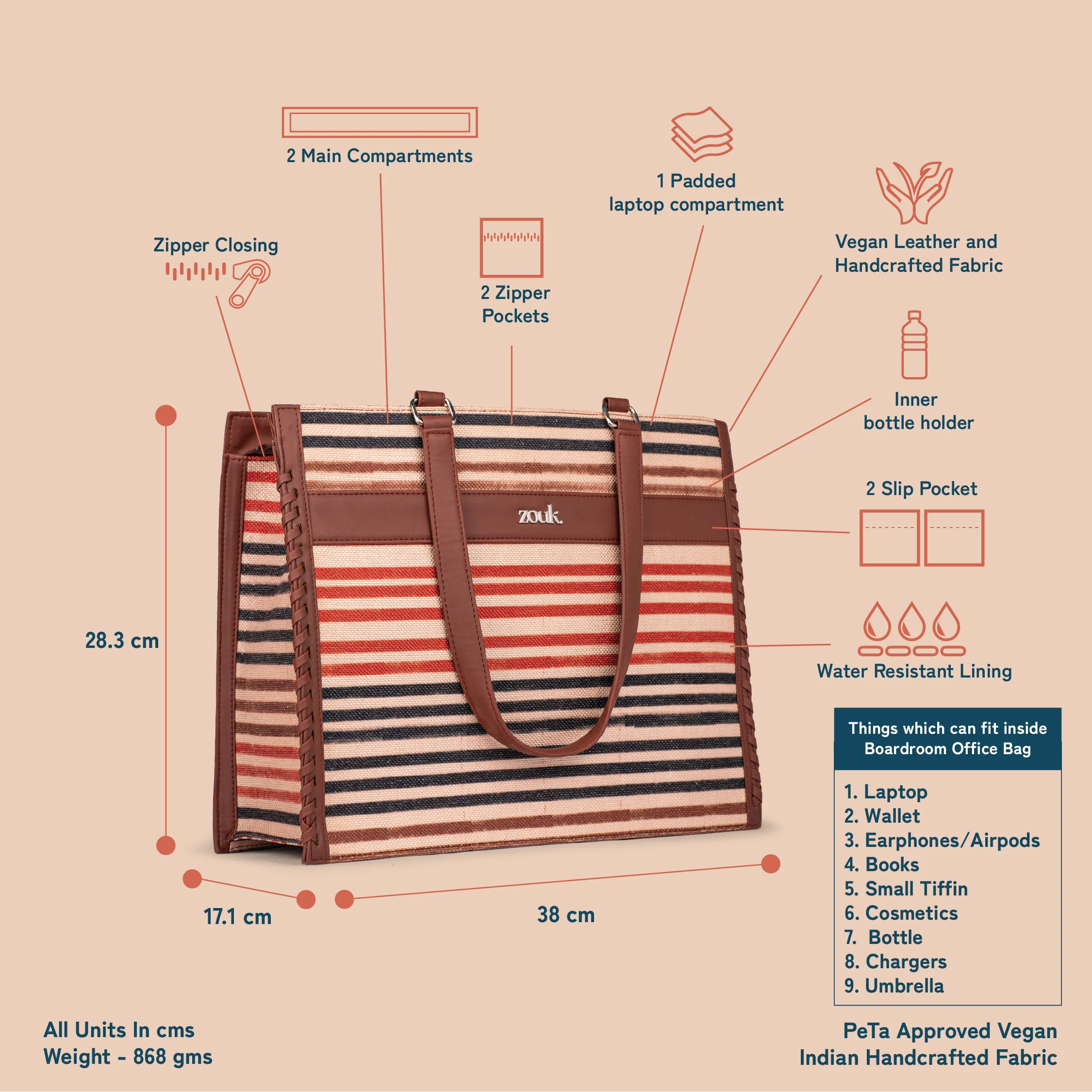 Qutub Stripes Boardroom Office Bag - Image 5