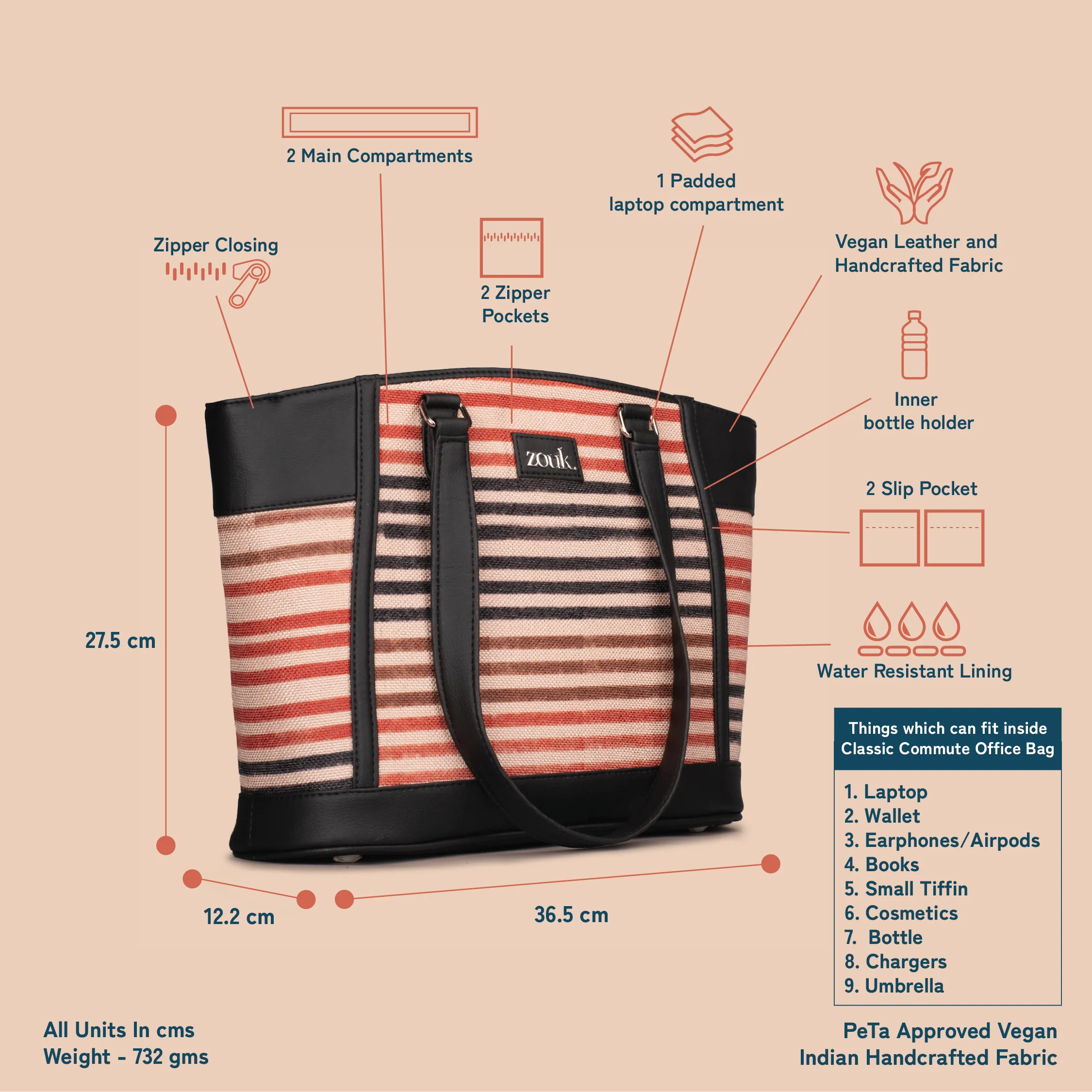 Qutub Stripes Classic Commute Office Bag - Image 4