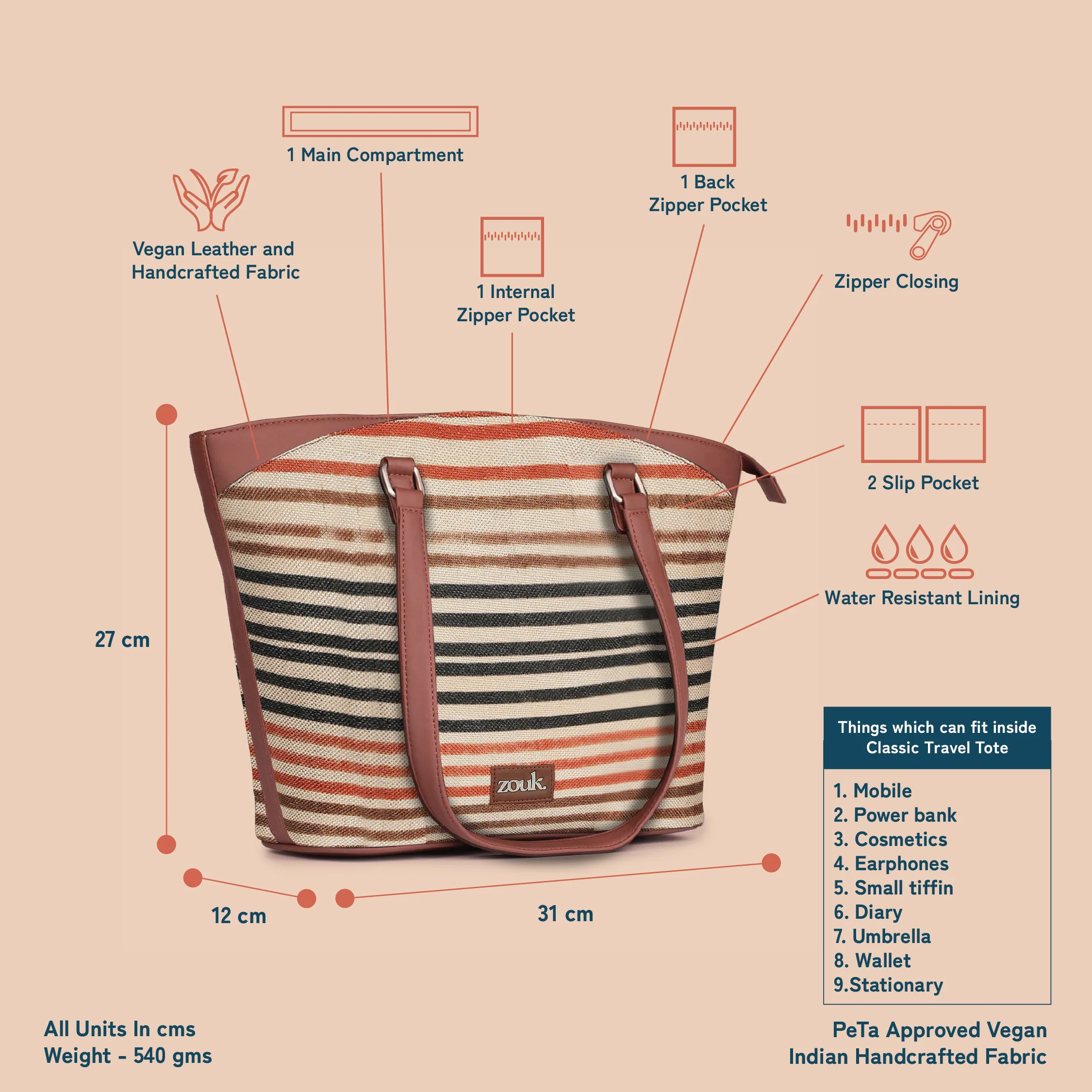 Qutub Stripes Classic Travel Tote - Image 5
