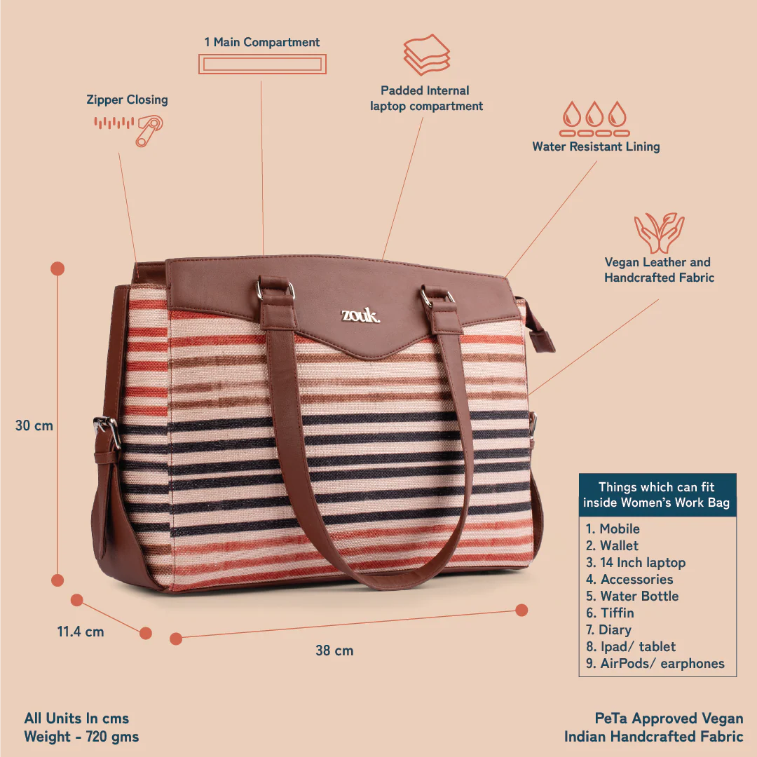 Qutub Stripes Women's Work Bag Brown - Image 5