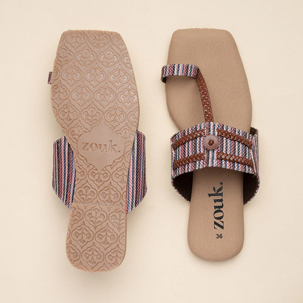 Rohtang Stripes Braided Kolhapuri Chappal - Image 2