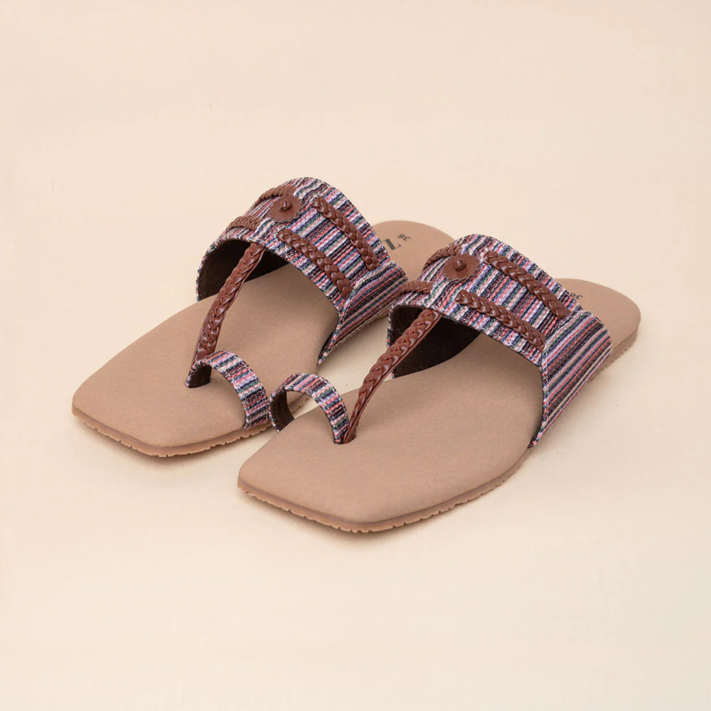 Rohtang Stripes Braided Kolhapuri Chappal - Image 5