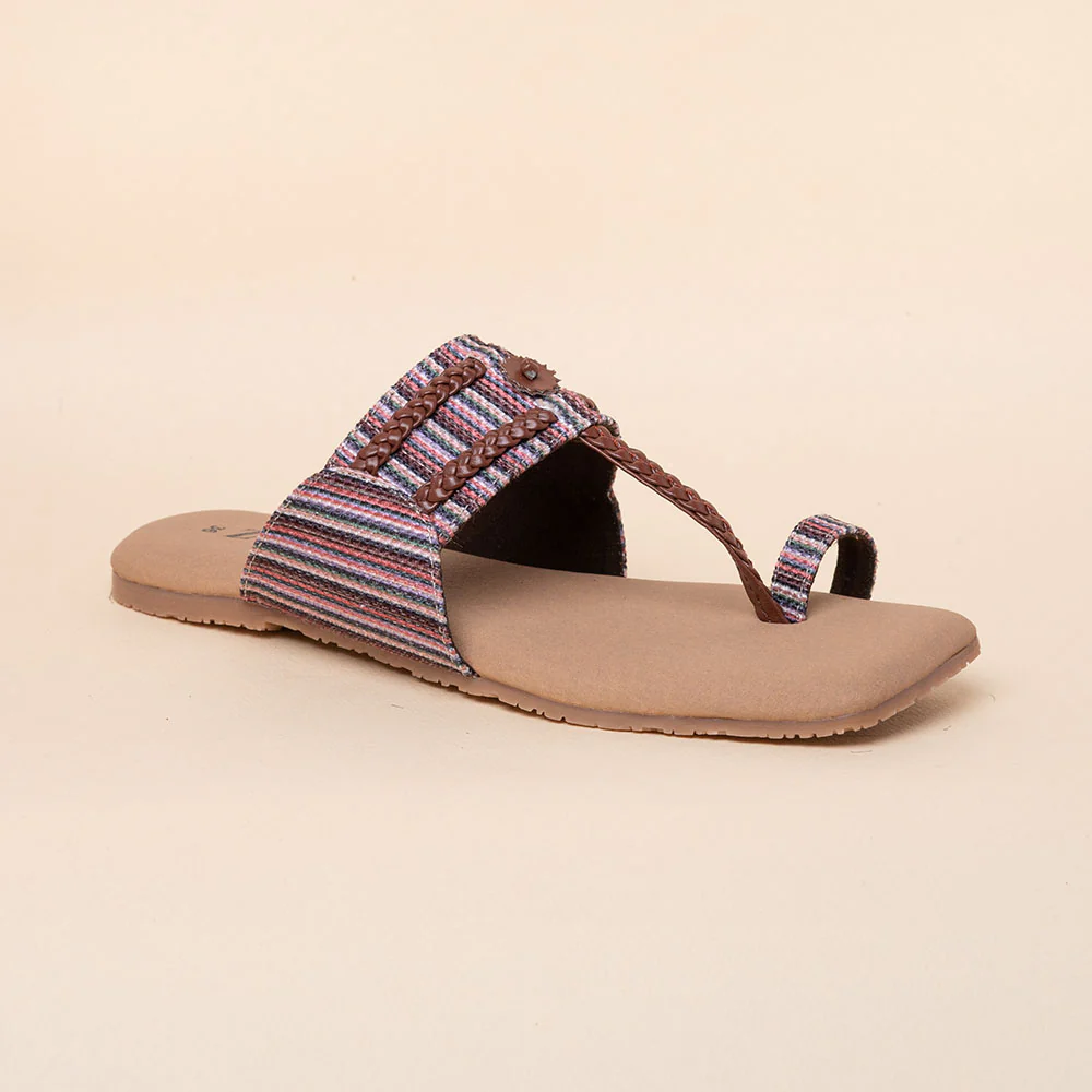 Rohtang Stripes Braided Kolhapuri Chappal - Image 6