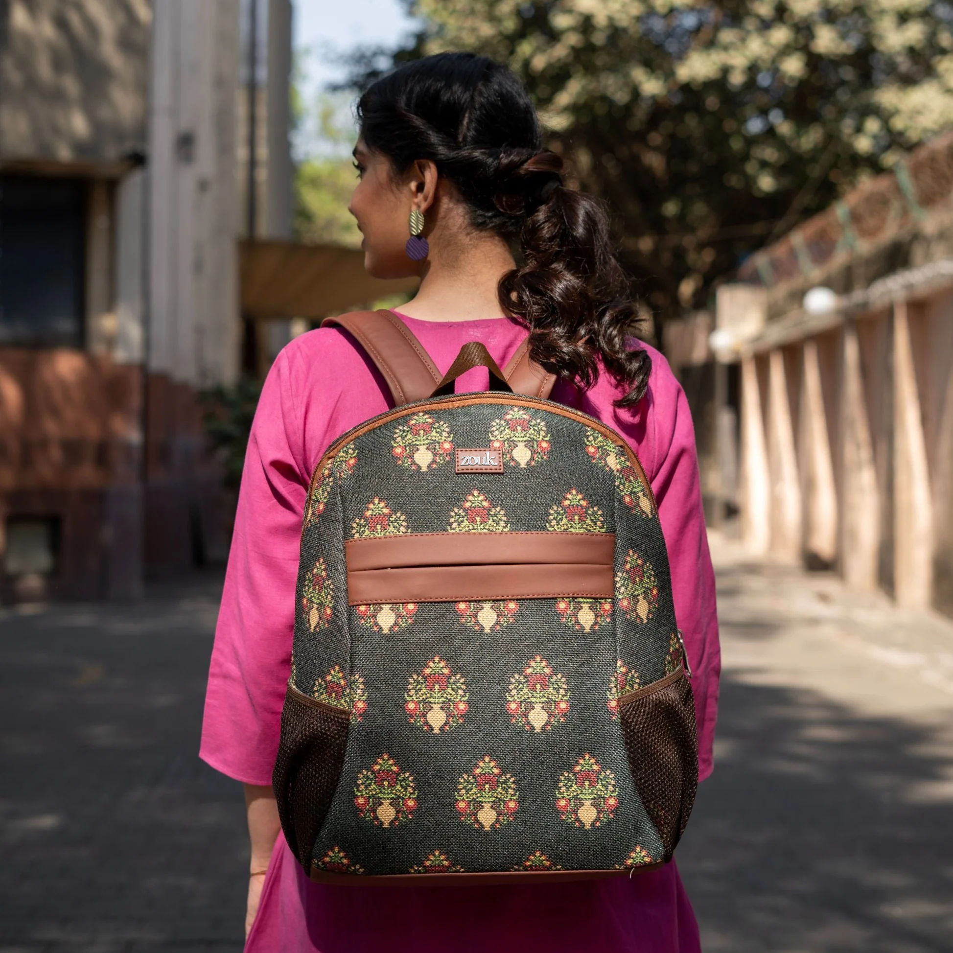 Royal Green Mogra Print Classic Backpack - Image 2