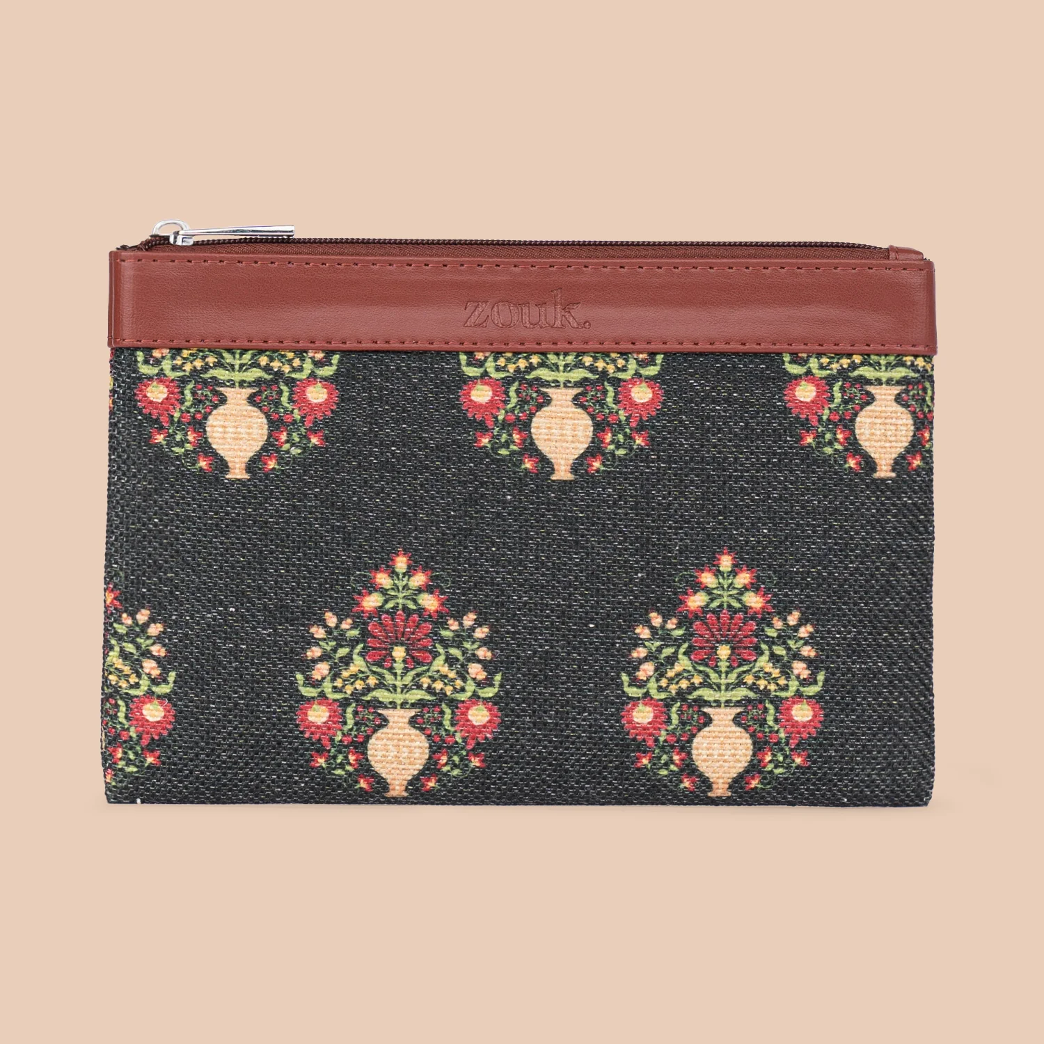 Royal Green Mogra Print Cosmetic Pouch - Image 2