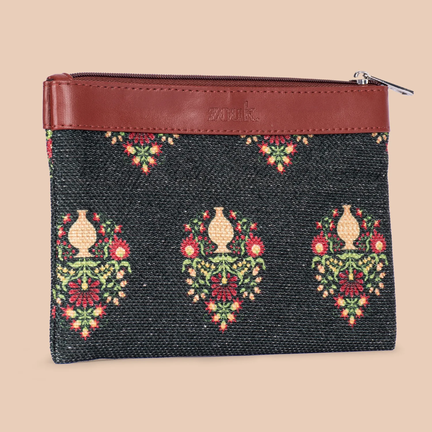 Royal Green Mogra Print Cosmetic Pouch - Image 3