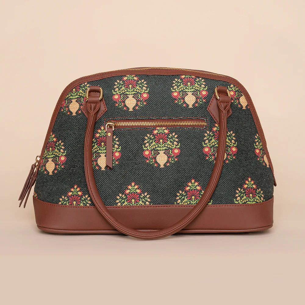 Royal Green Mogra Print Dome Shaped Bag - Image 2