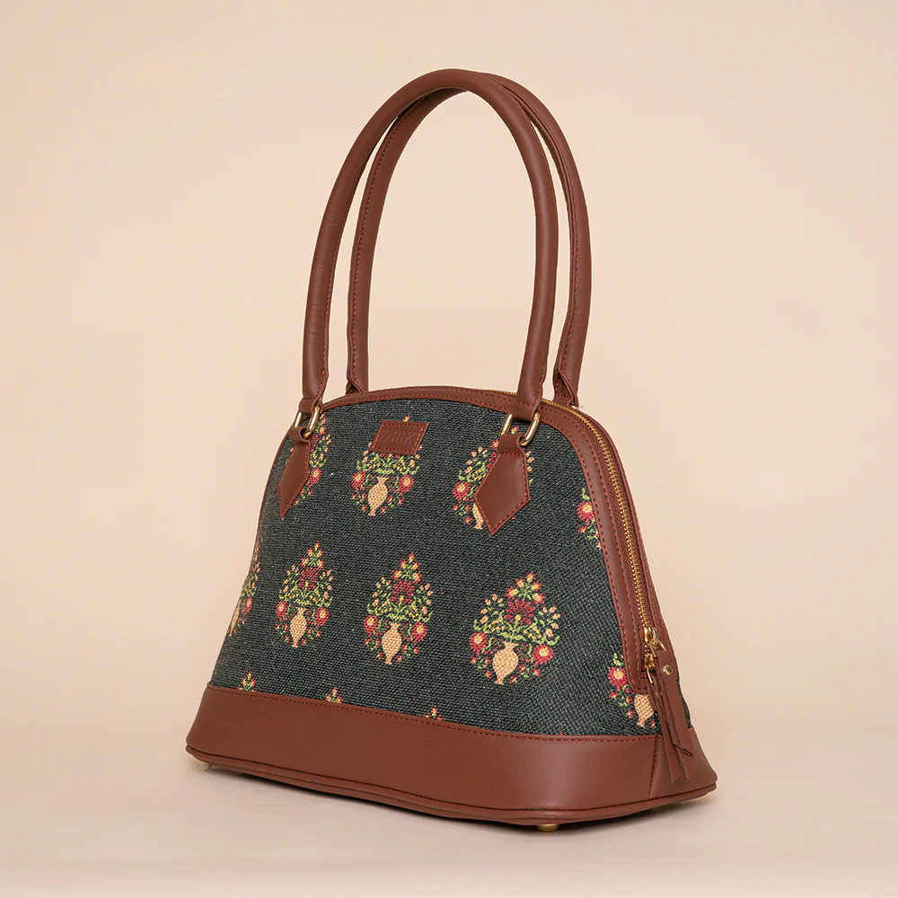 Royal Green Mogra Print Dome Shaped Bag - Image 3