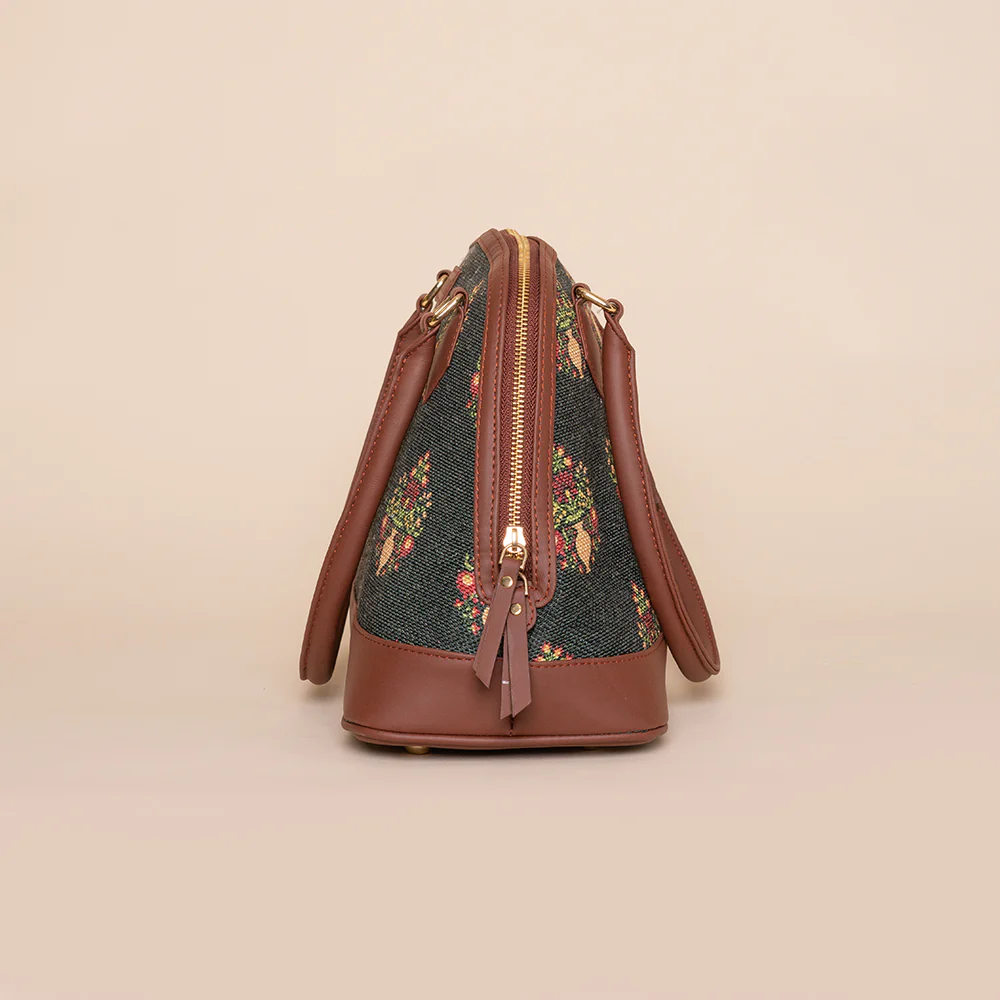 Royal Green Mogra Print Dome Shaped Bag - Image 4