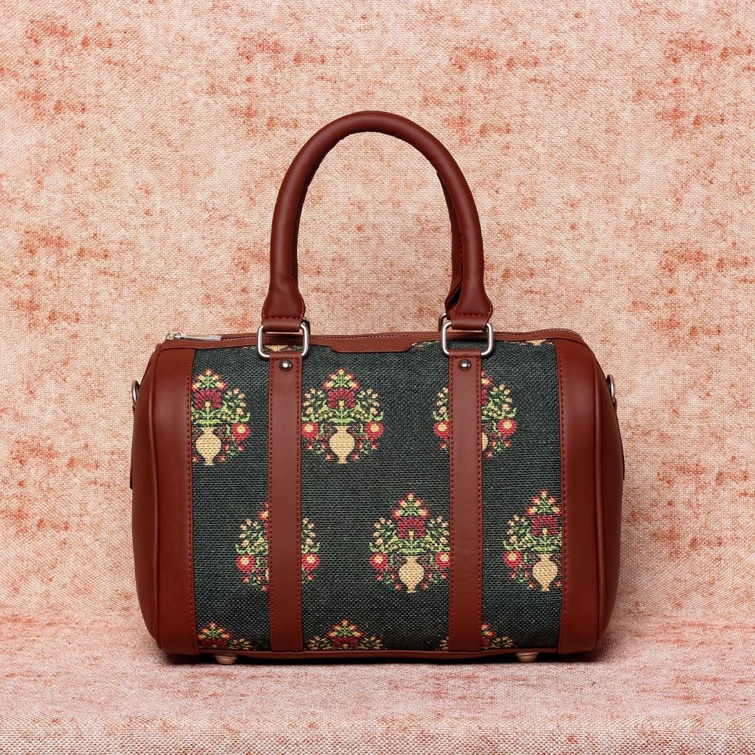 Royal Green Mogra Print Handbag - Image 2