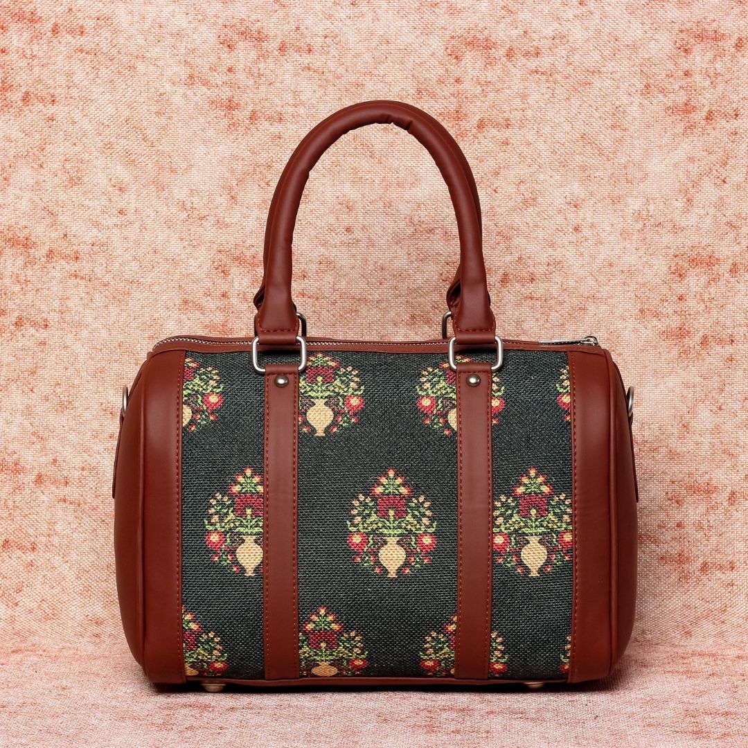 Royal Green Mogra Print Handbag - Image 3