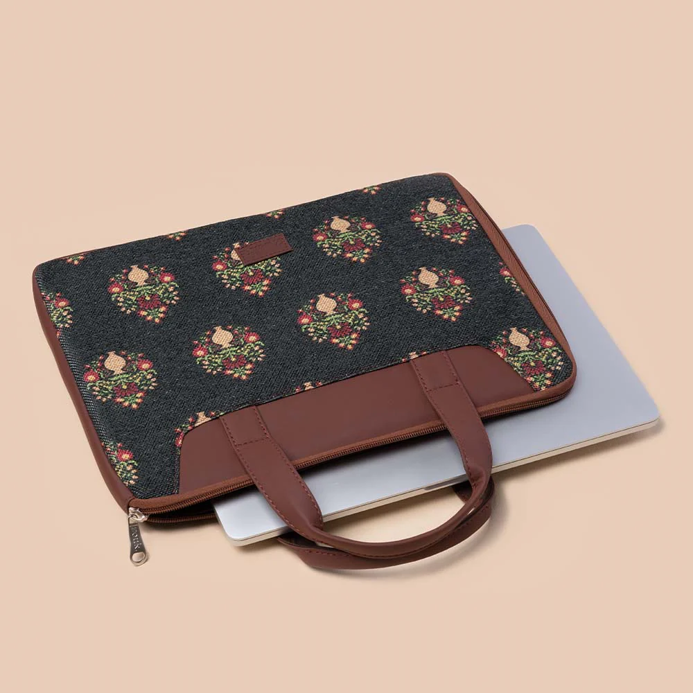 Royal Green Mogra Print L-Zippered Laptop Sleeve - Image 2