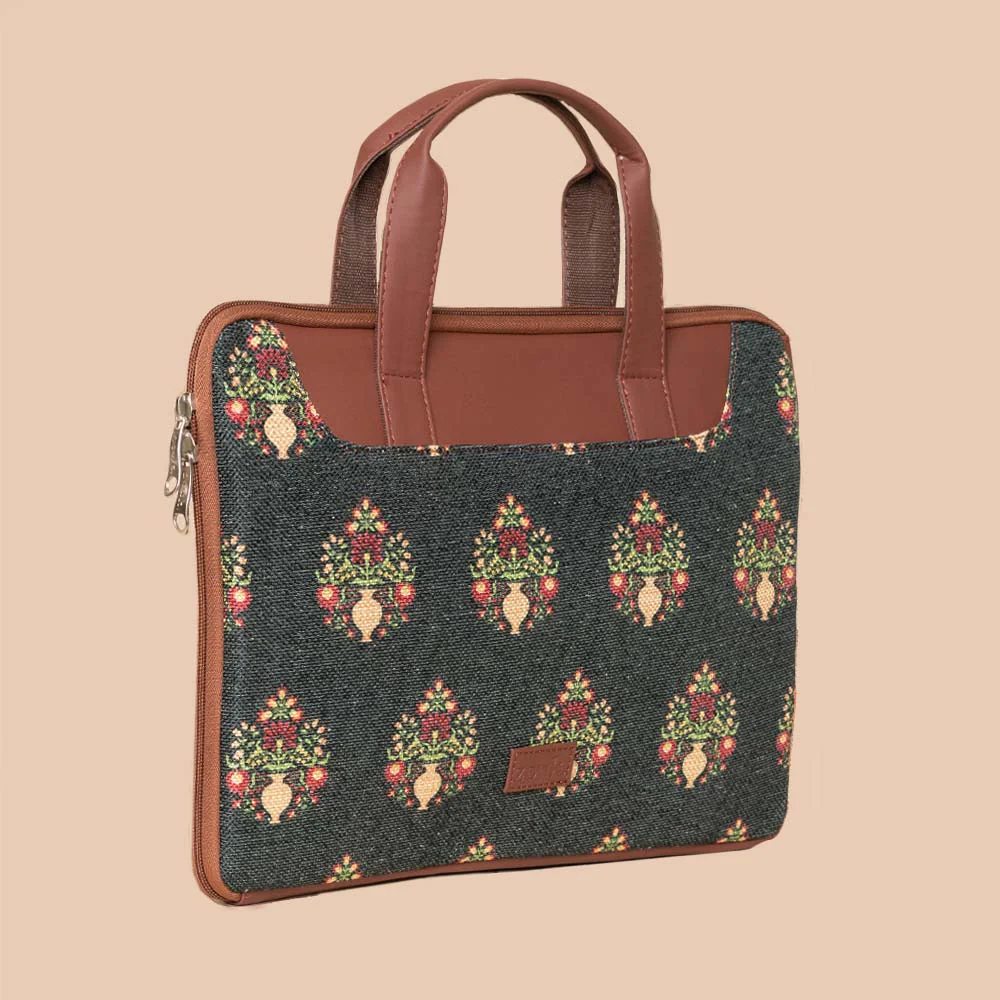 Royal Green Mogra Print L-Zippered Laptop Sleeve - Image 3