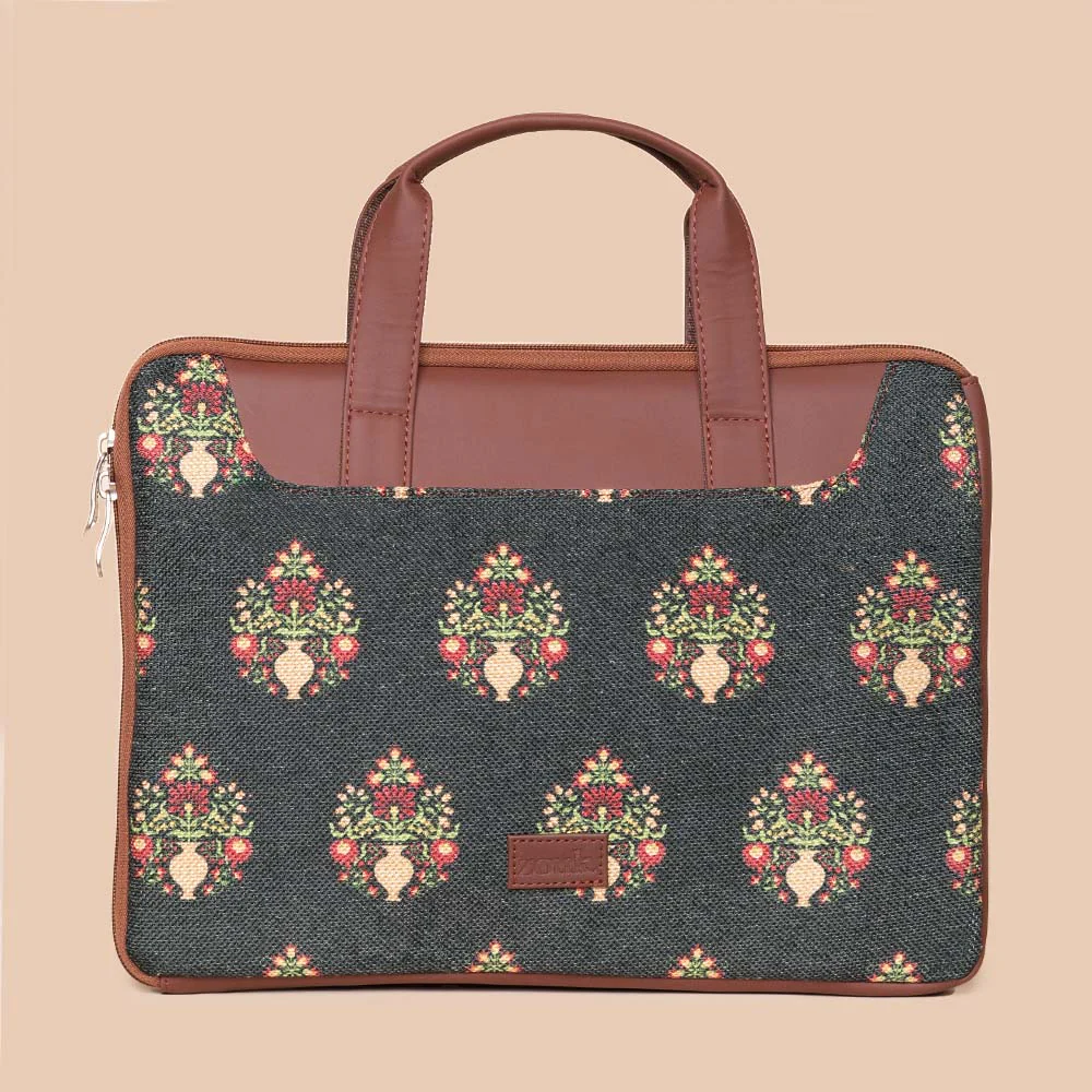 Royal Green Mogra Print L-Zippered Laptop Sleeve - Image 4
