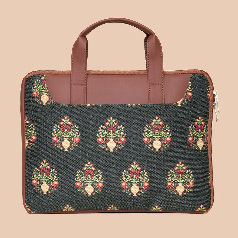 Royal Green Mogra Print L-Zippered Laptop Sleeve - Image 6
