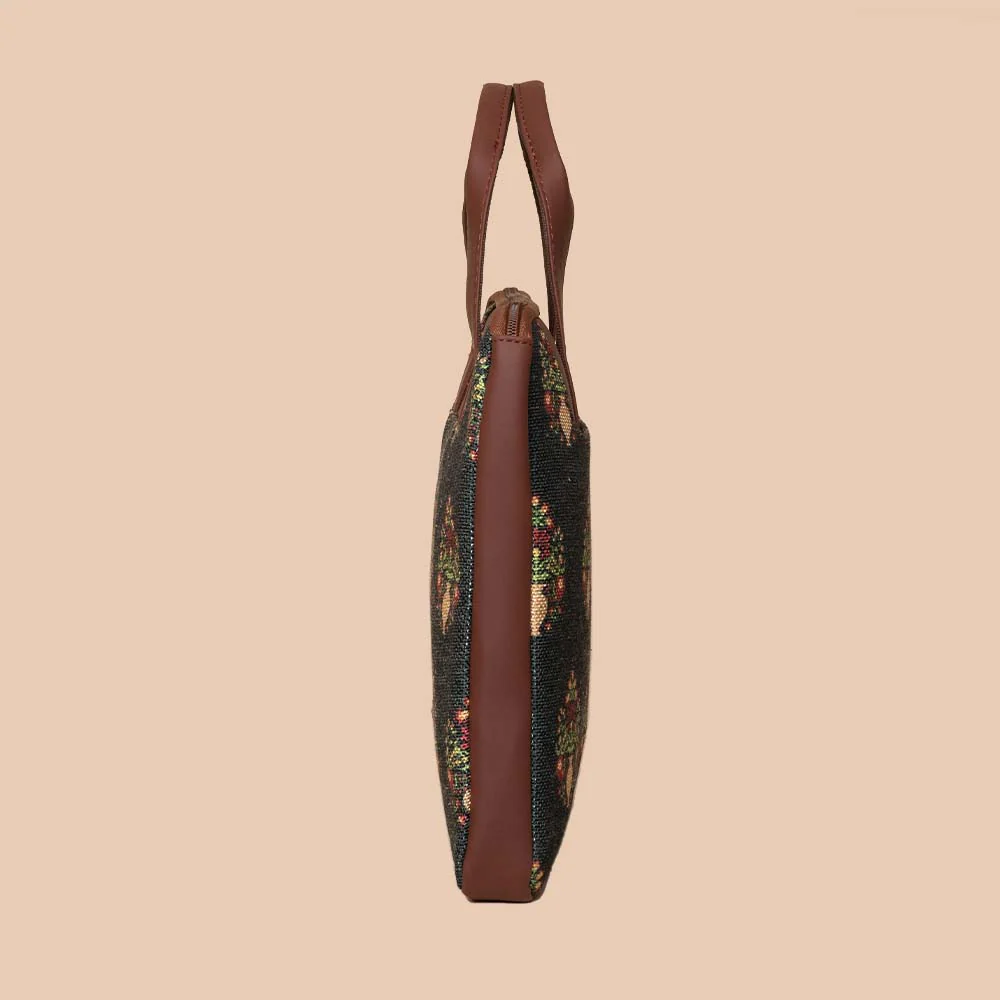 Royal Green Mogra Print L-Zippered Laptop Sleeve - Image 7